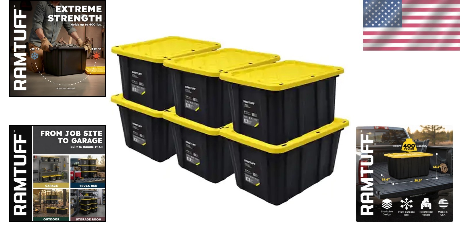 27 Gallon Heavy Duty Stackable Storage Containers with Snap-Tight Lid – 6-Pack