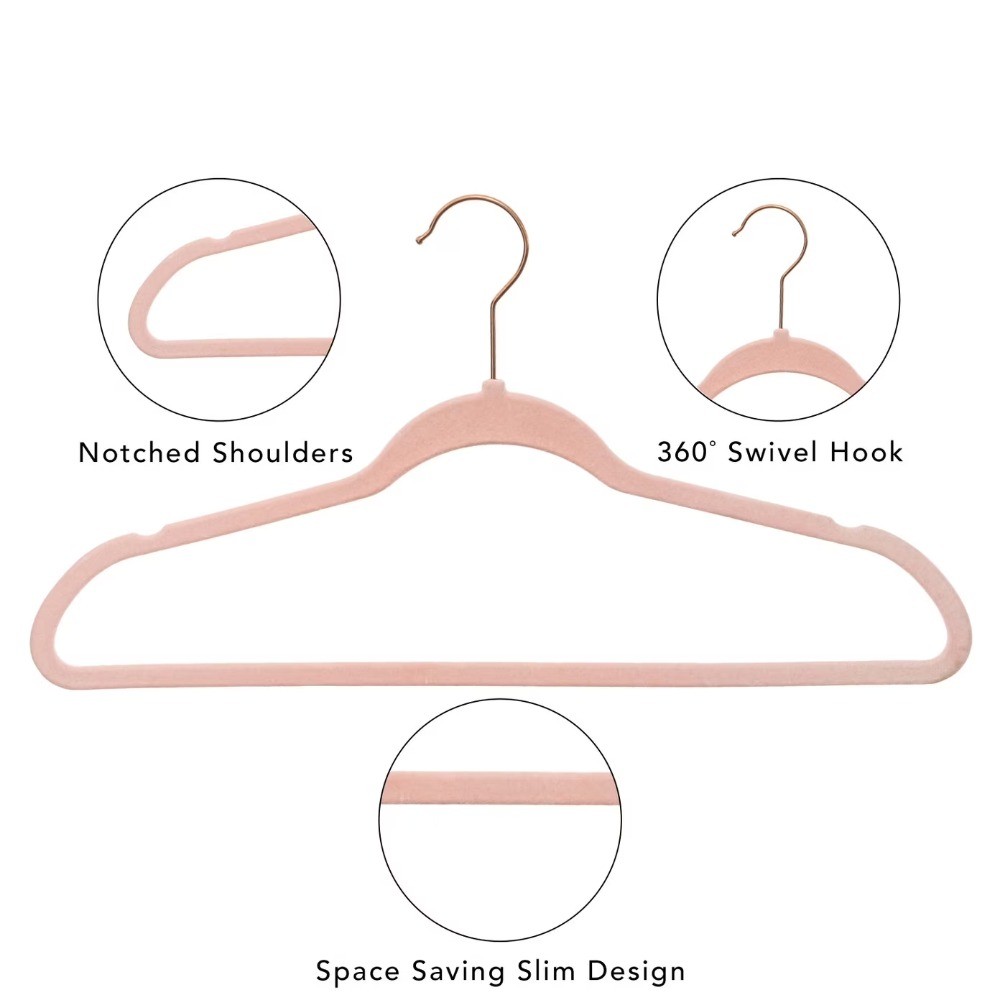 Velvet Adult Clothing Hangers, Pink, Non-Slip, Space Saving 30 Count