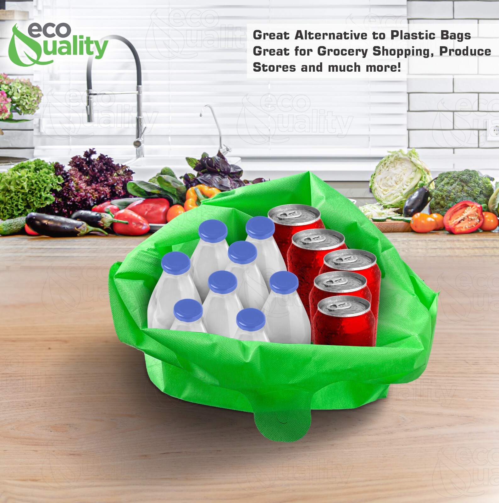 Non Woven T-Shirt Shopping Grocery Bags Green Reusable Large USA MADE 600pcs