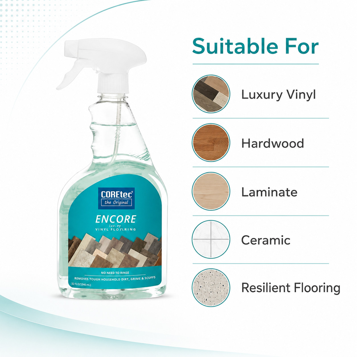 COREtec Encore Floor Cleaner 2 Pack 32 oz Luxury Vinyl No Rinse Spray