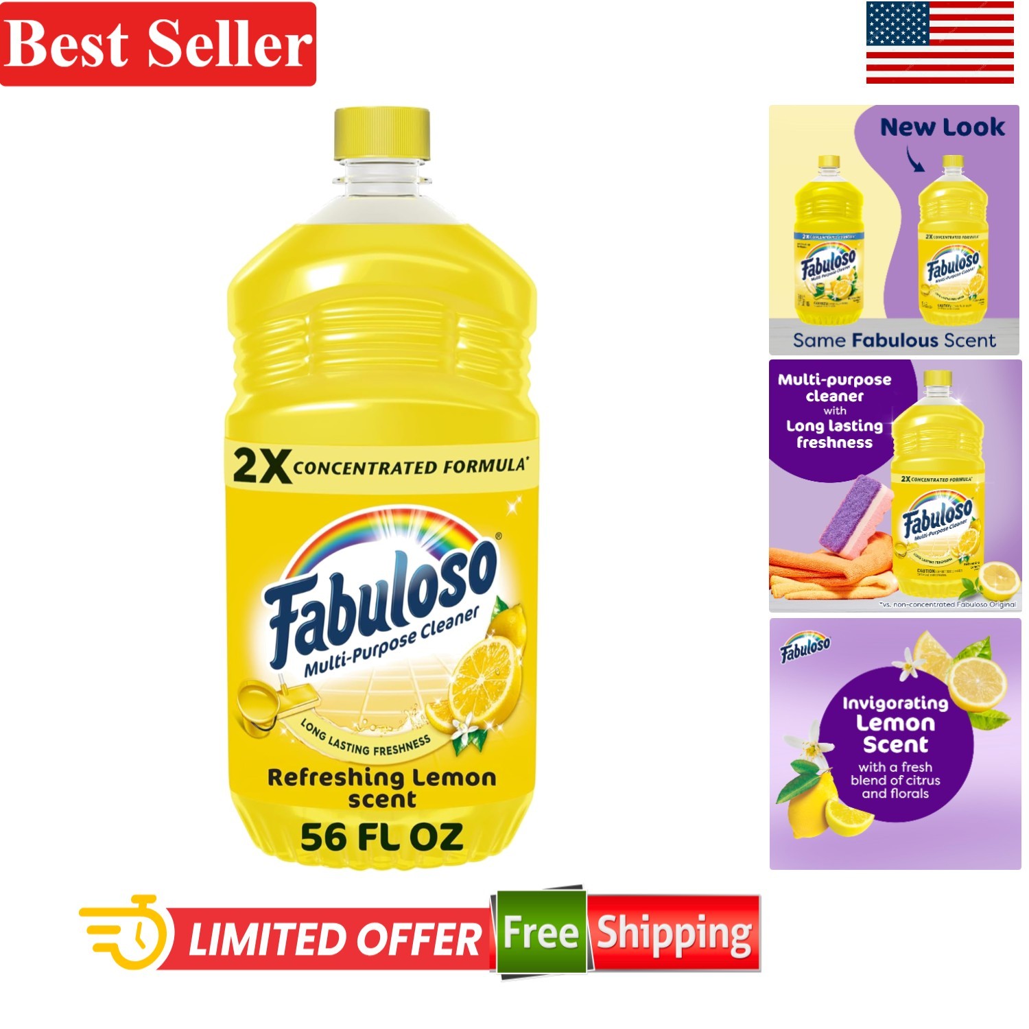 Lemon Fresh 2X Multi-Purpose Cleaner, 56 oz for All Surfaces – No Rinse Required