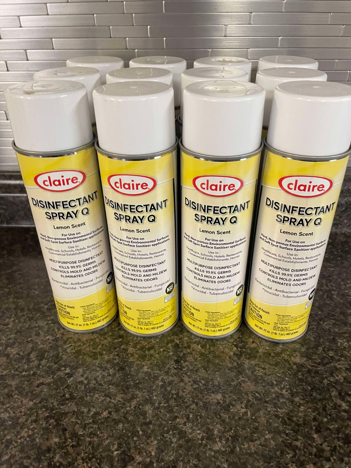 (Lot Of 12) Claire Multipurpose Disinfectant Spray Q Lemon Scent 17oz Cans USA