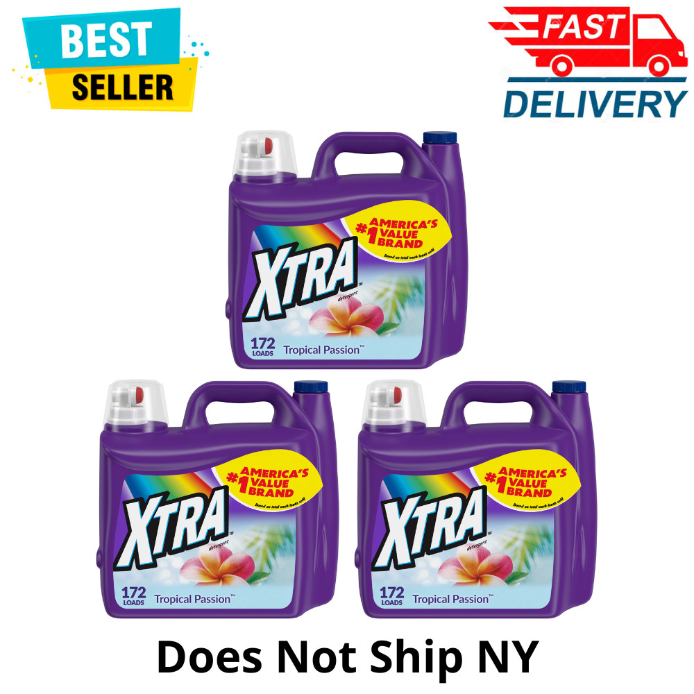 (3 Pack) Xtra Tropical Passion, 172 Loads Liquid Laundry Detergent, 206.4 fl oz
