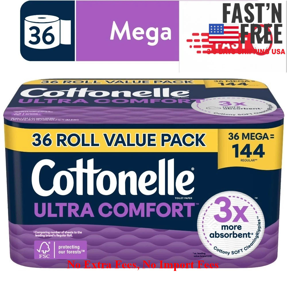 Cottonelle Ultra Comfort Toilet Paper, Soft Toilet Tissue, 36 Mega Rolls, NEW