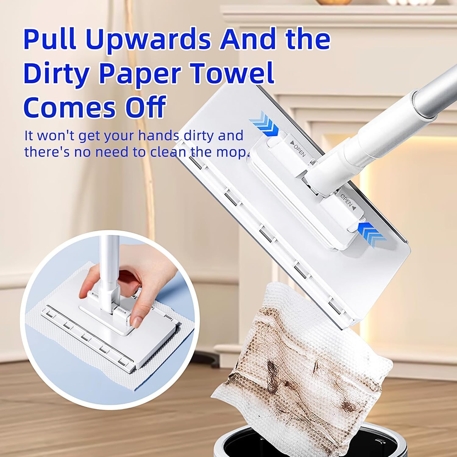 KZKR Snap Grip Mini Mop, No-Touch Disposable Lazy Mop, Easy Mopping Flat Dust Mo