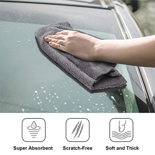 Pcs Microfiber Car Towels, 500 GSM Edgeless Plush | lint 16 x 16 Inch 30 Gray