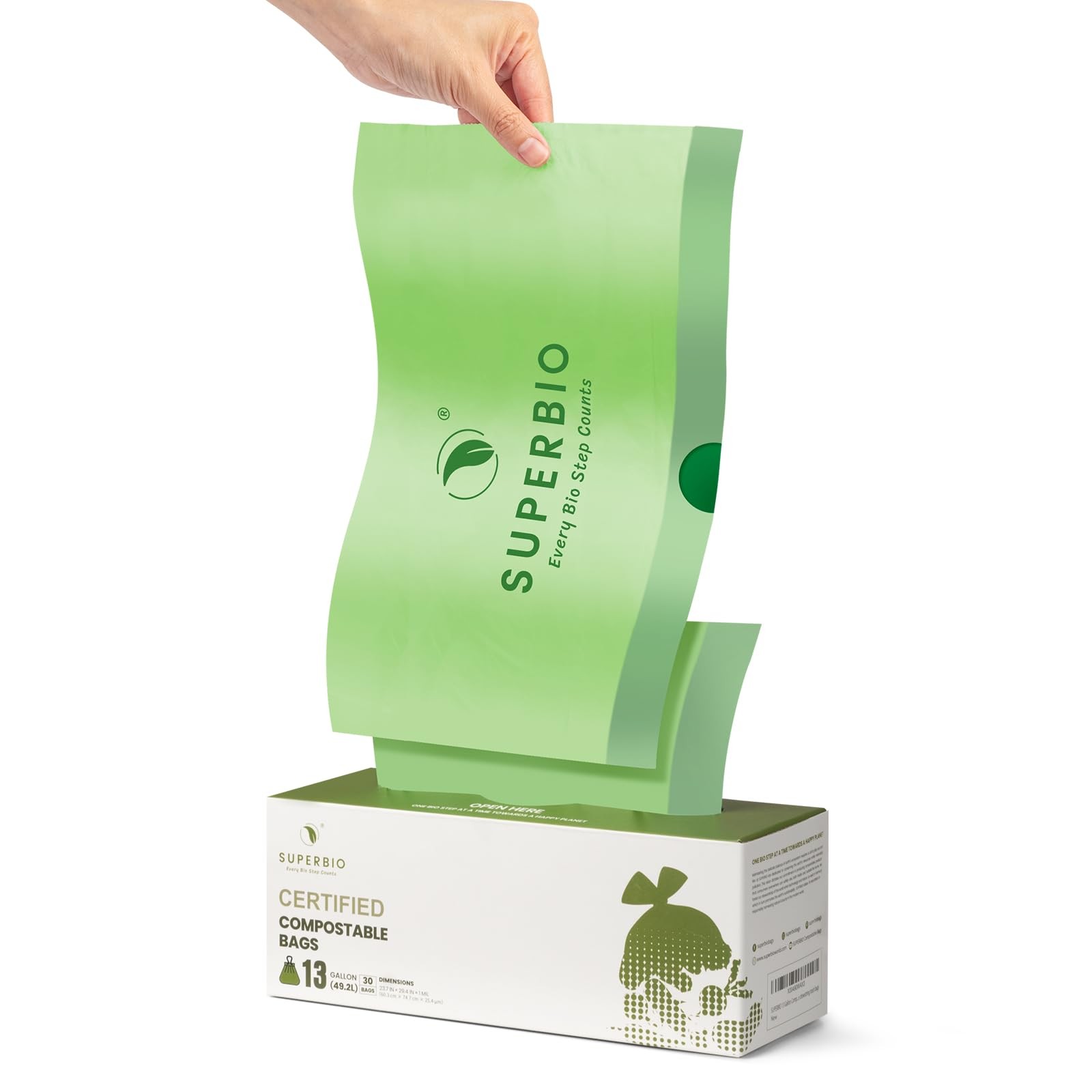 Best SUPERBIO 13 Gallon Compostable Drawstring Kitchen Waste Bag, 49.2 Liter, 30
