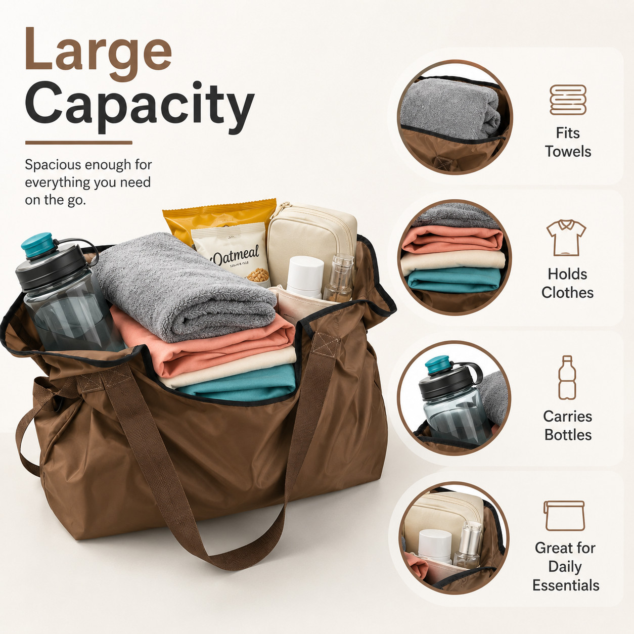 2-in-1 Expandable Tote Bag Camping Picnic Grocery Beach Gym Shoulder Carryall