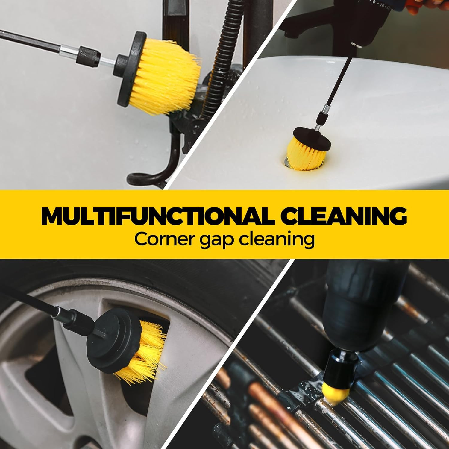 6Pack Drill Brush Power Scrubber Cleaning Kit Long Handle for Tub Tile Floor