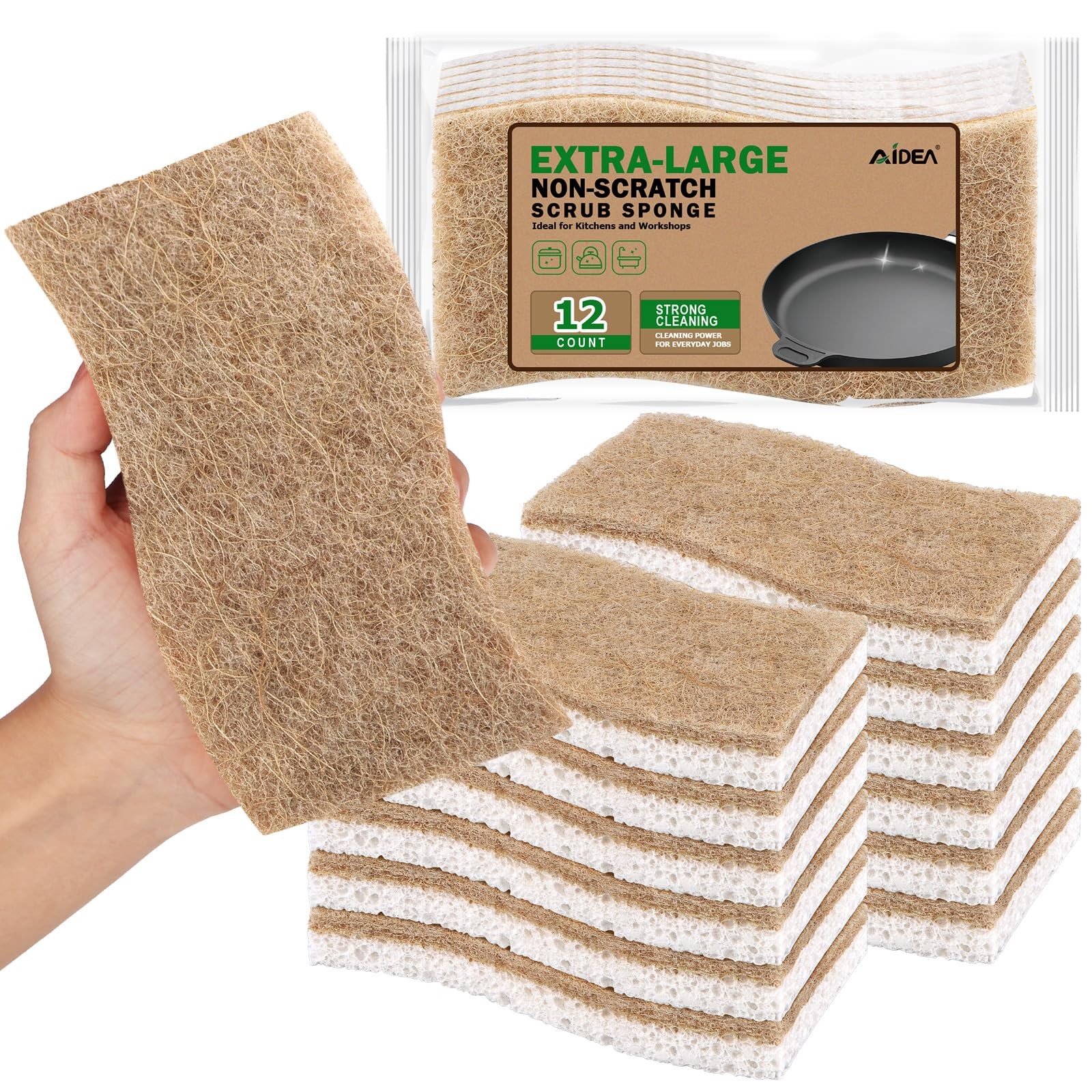 XL Natural Cellulose Sponges 12 Count NonScratch Dishware Cookware Bathroom