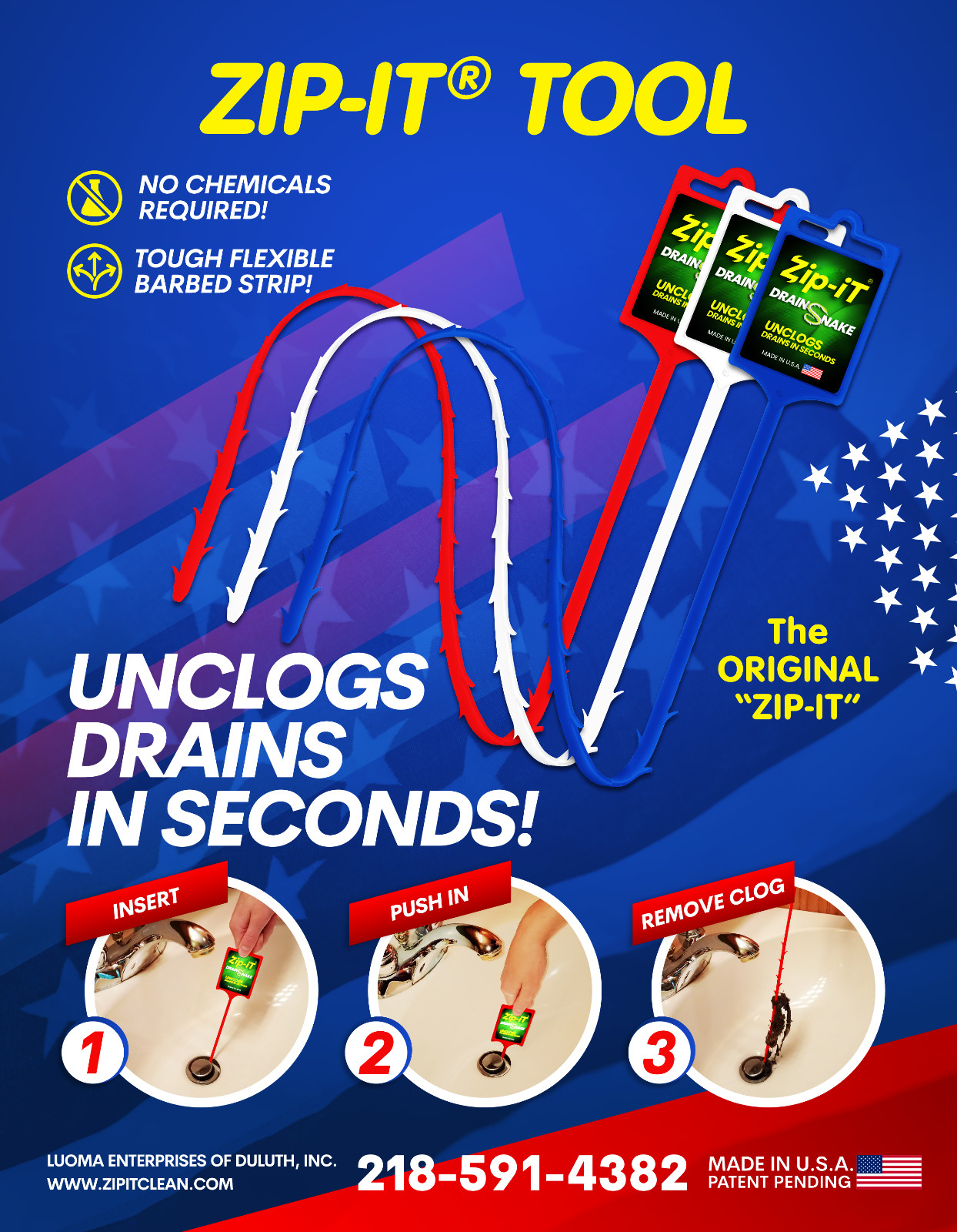 ZIP-IT (12 PACK) Clog Removal Drain Snake Cleaner Unclog Your Sink, 25 inch Lg