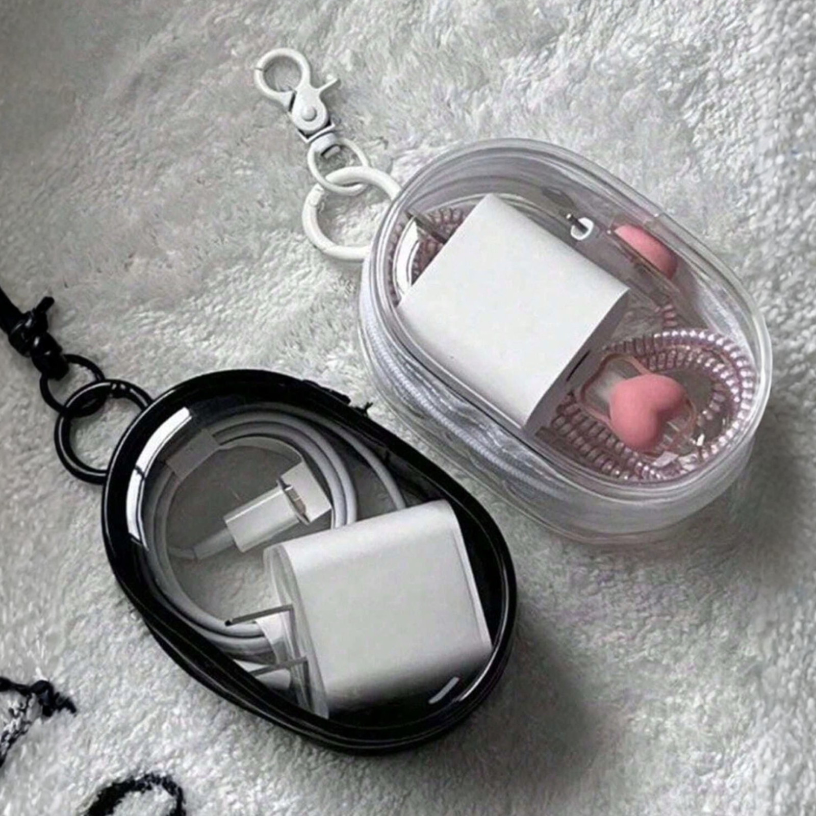 2 Pack Transparent Mini Zipper Storage Pouch Travel Bag Organizer Keychain Clip