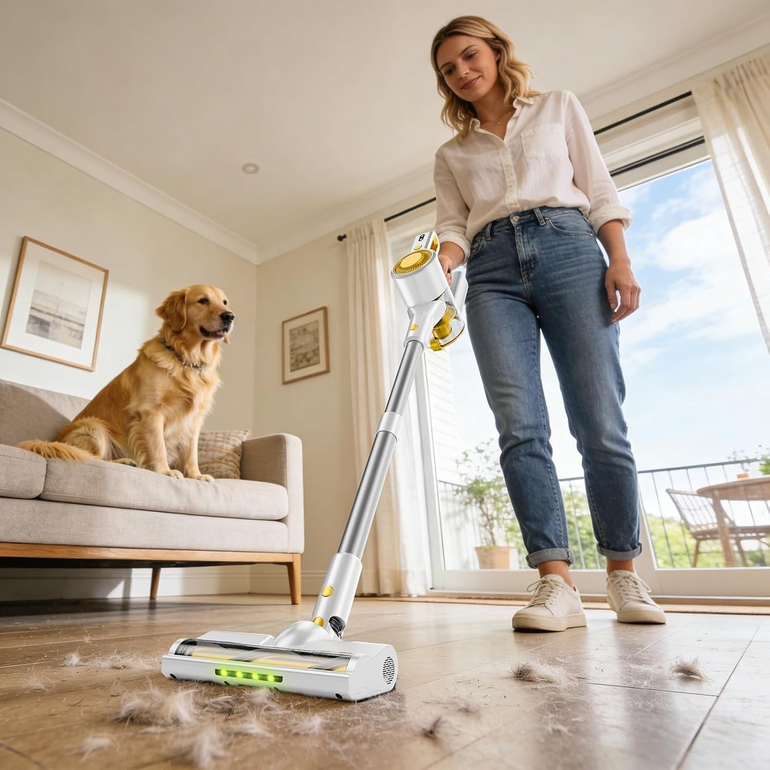 Vacuum Cleaner for Home,Vacuum with Rechargeable Battery, Green Light Yellow
