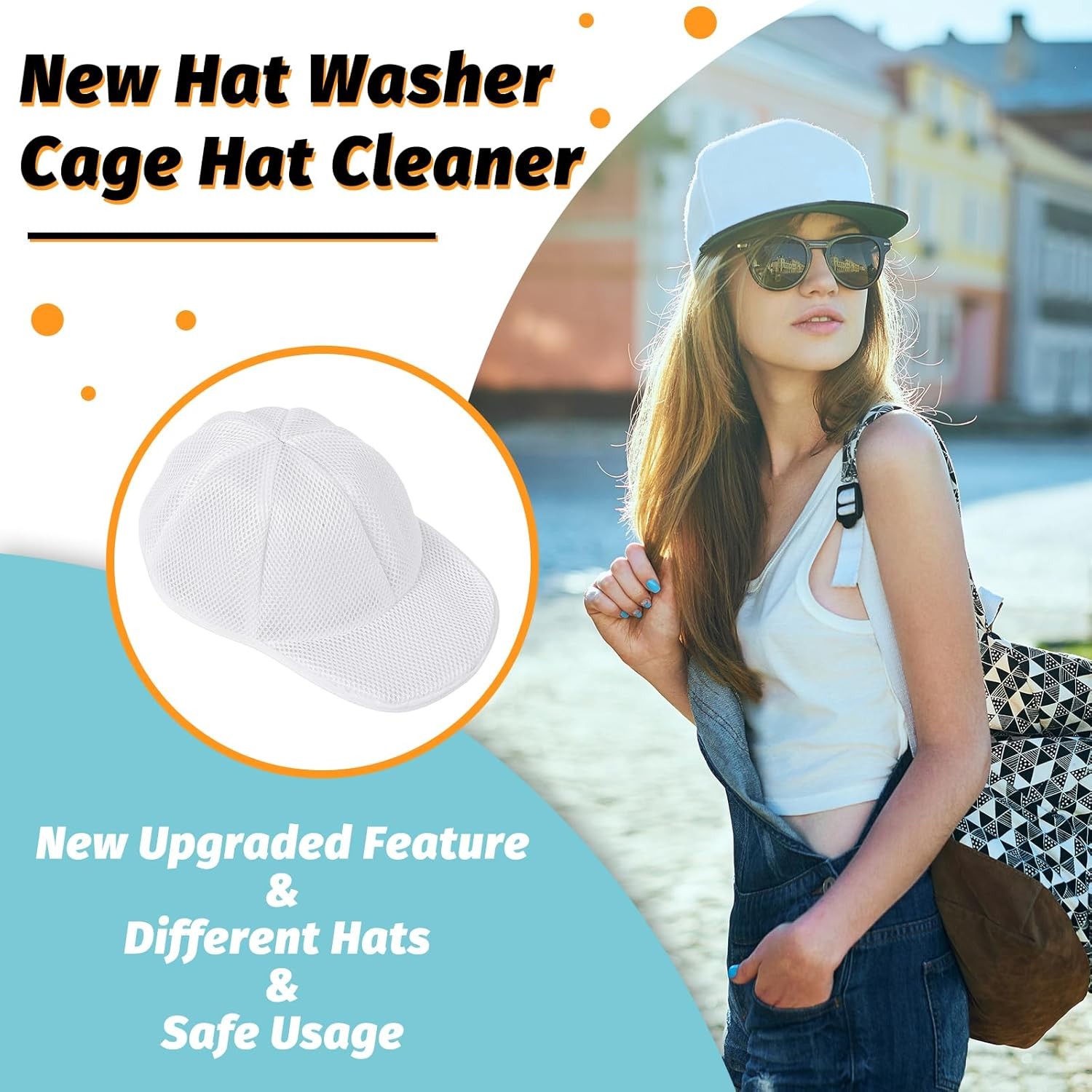 Coopache 1 Pack Hat Washer Cage for Washing Machine Ball Cap One Size, White