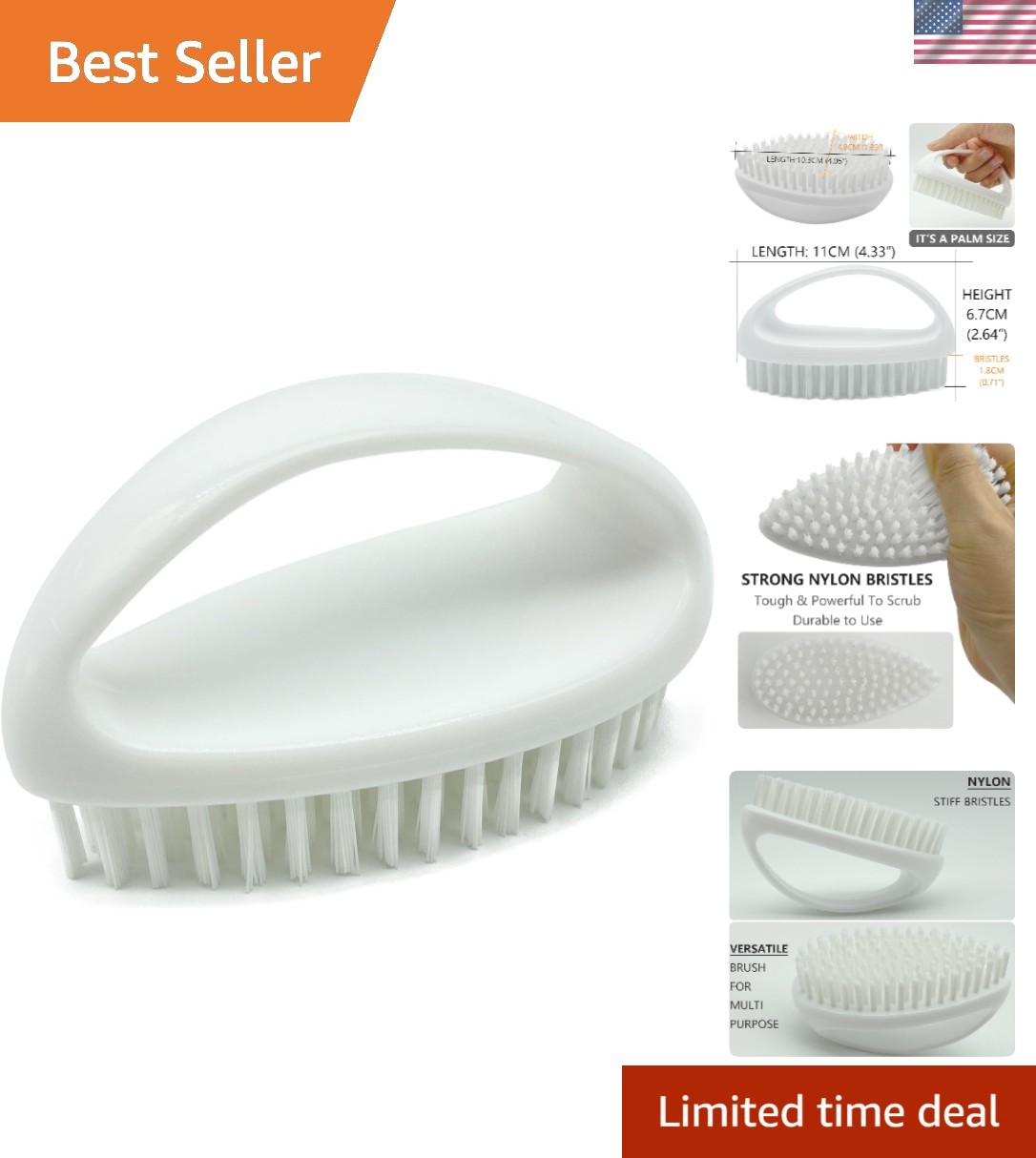 Stiff Nylon Bristles Small Scrub Brush – Ideal for Corners and Tight Spaces