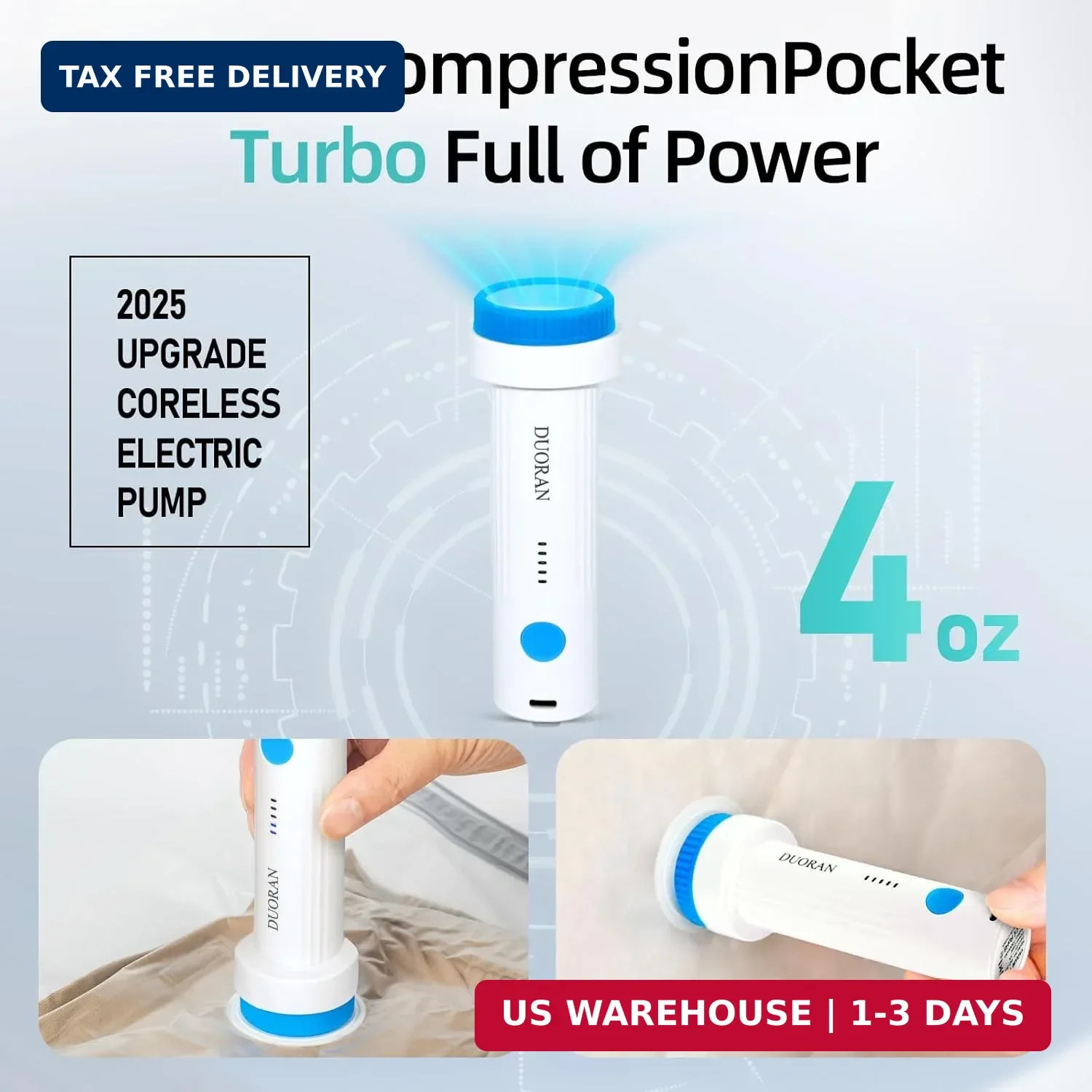 Cordless Electric Vacuum Pump for Vacuum Storage Bags Travel Air Pump, Portable