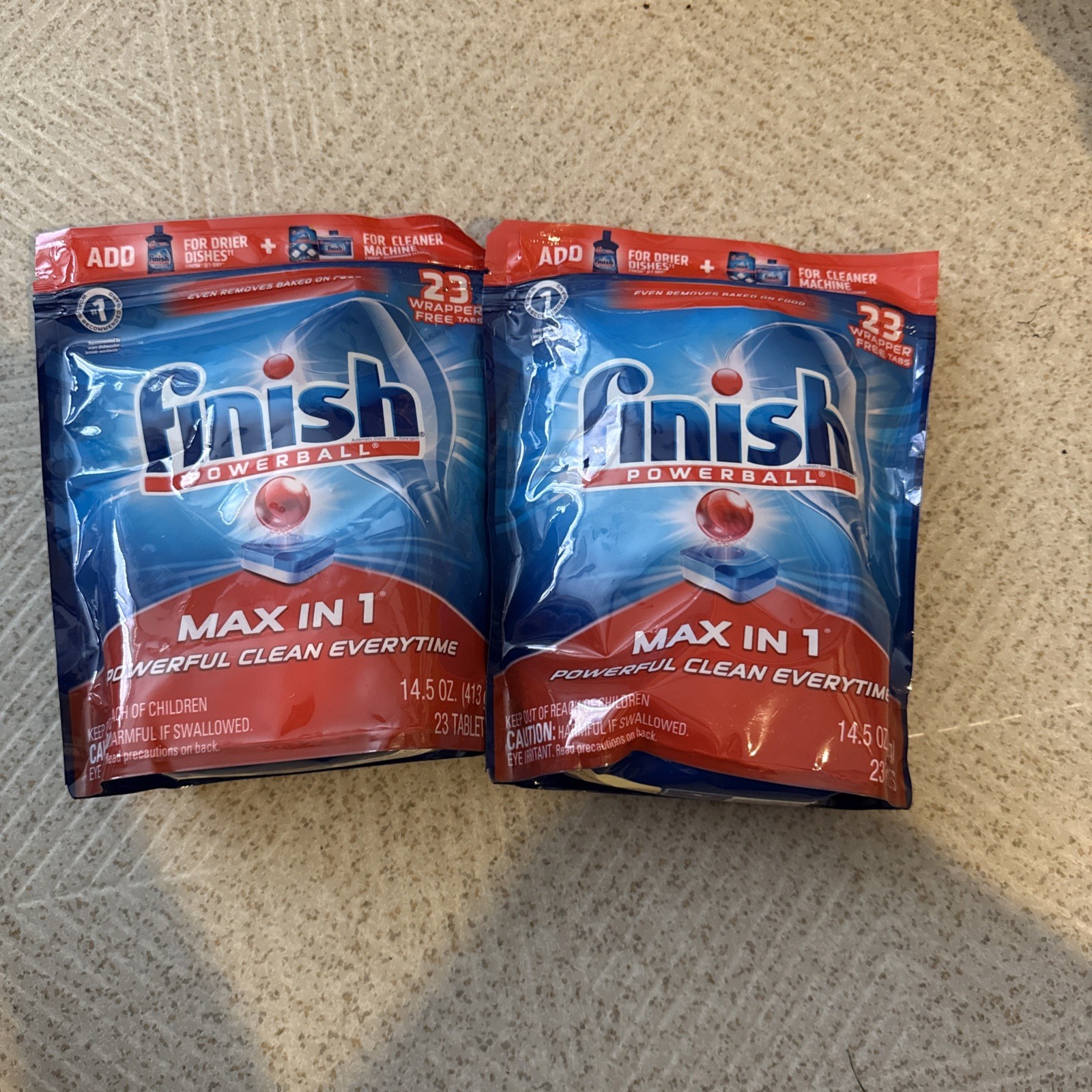 2 Pack Of 23 Each New Finish Powerball Max in 1 Dishwasher Tabs