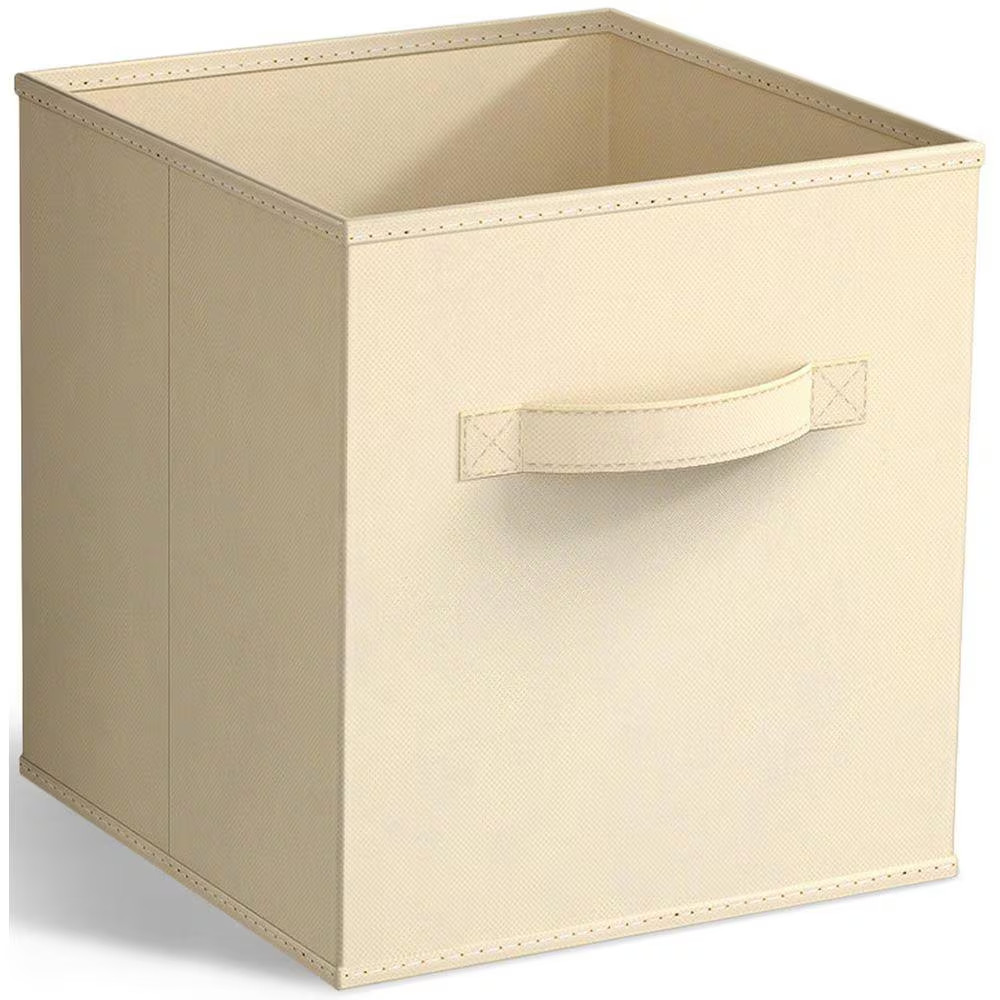 Foldable Storage Cubes with Handles Beige 10.5 In. X 11 In. Fabric Decorative Ba