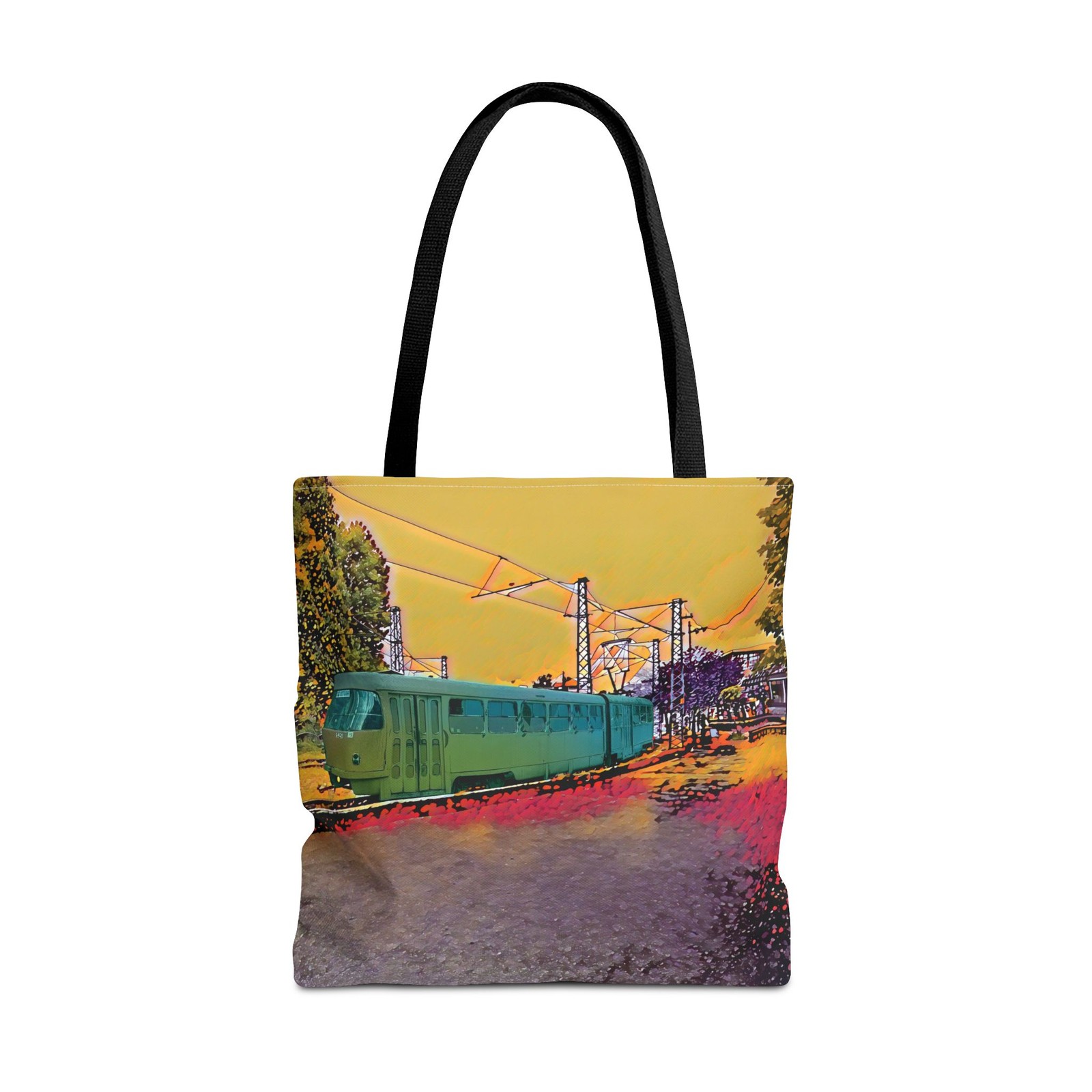 Colorful Electric Train Tote Bag | Pop Art Railway Scene