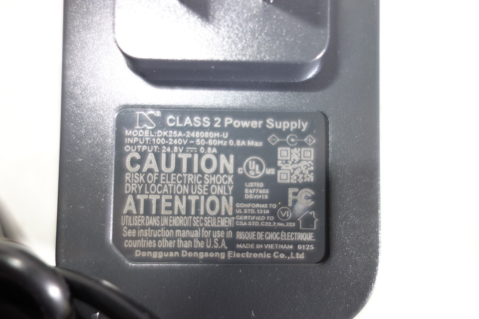Genuine Shark AC Adapter 24.8V 0.8A Power Supply Charging Cord DK25A-248080H-U