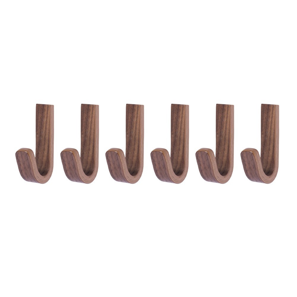 Walnut Wood Wall Hooks Easy Install No Tools 3.5 cm by 6.5 cm Dimensions