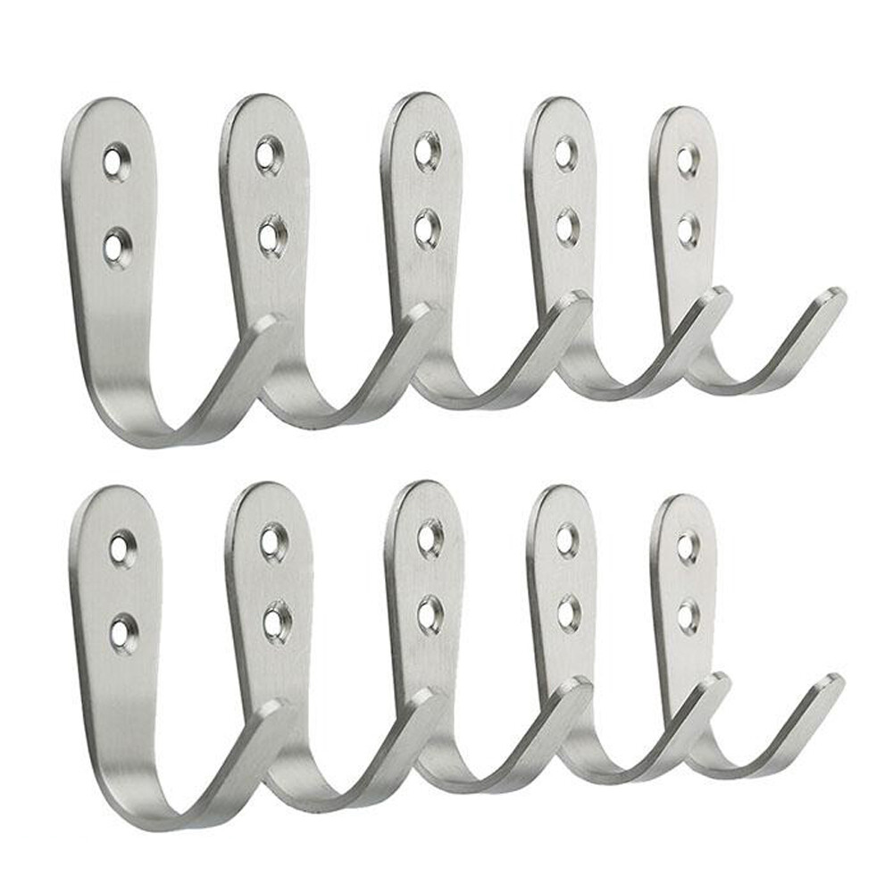 10Pcs Hanging Metal Single Wall Mounted Hooks Stainless Steel Robe Coat Hangers