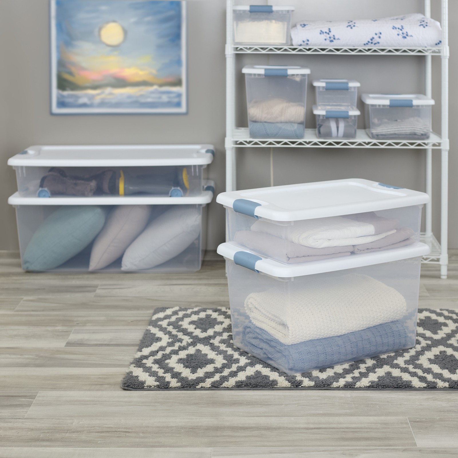 Sterilite 6 Qt. Plastic Stackable Storage Box with Latching Lid, Clear (12 Pack)