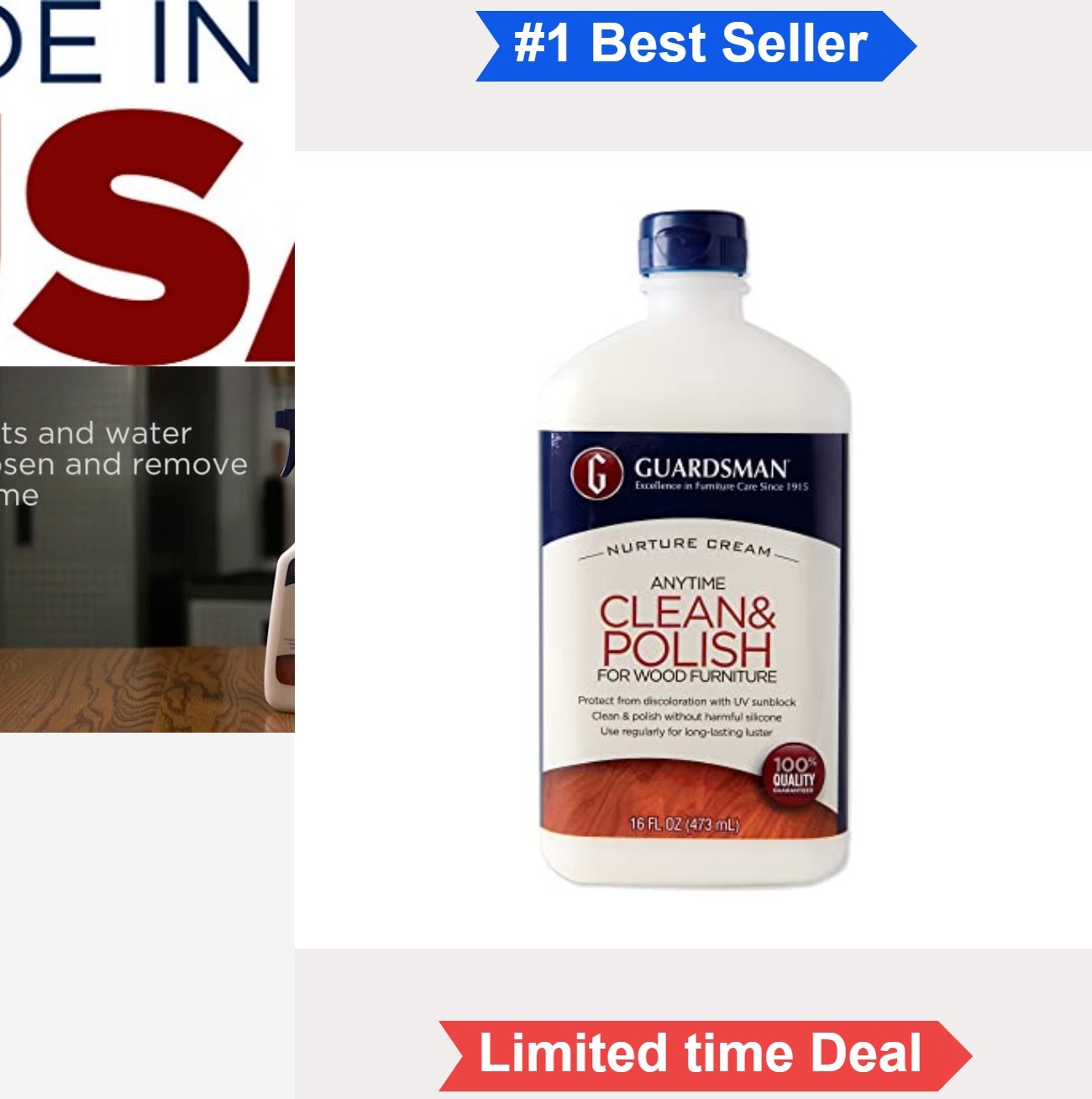 Furniture Cleaner & Polish For Wood Silicone Free UV Protection Cream 16.9 oz