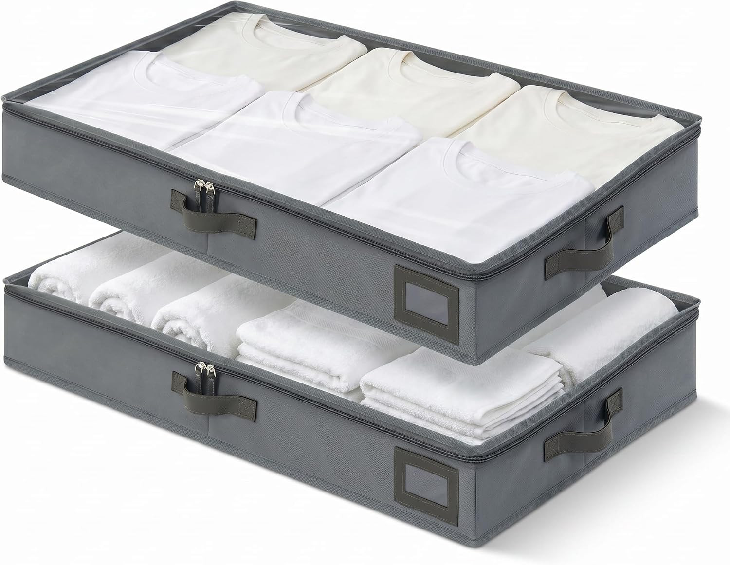 4″ Low Profile under Bed Storage Bins (2-Pack, Grey), Slim 600D Oxford Fabric Cl