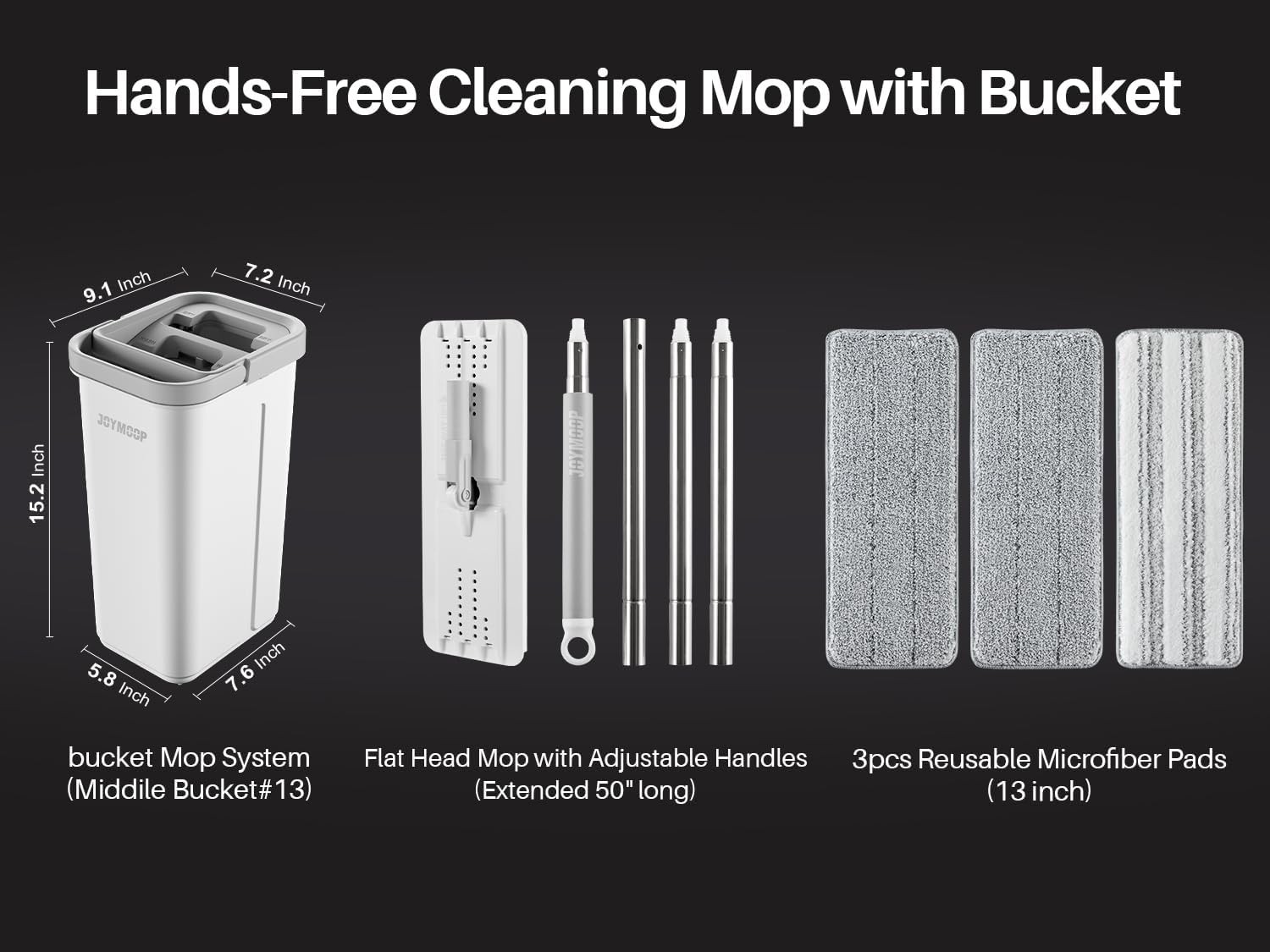 JOYMOOP Mop and Bucket Set, Hands-Free Flat Floor Mop with 3 Washable Microfiber