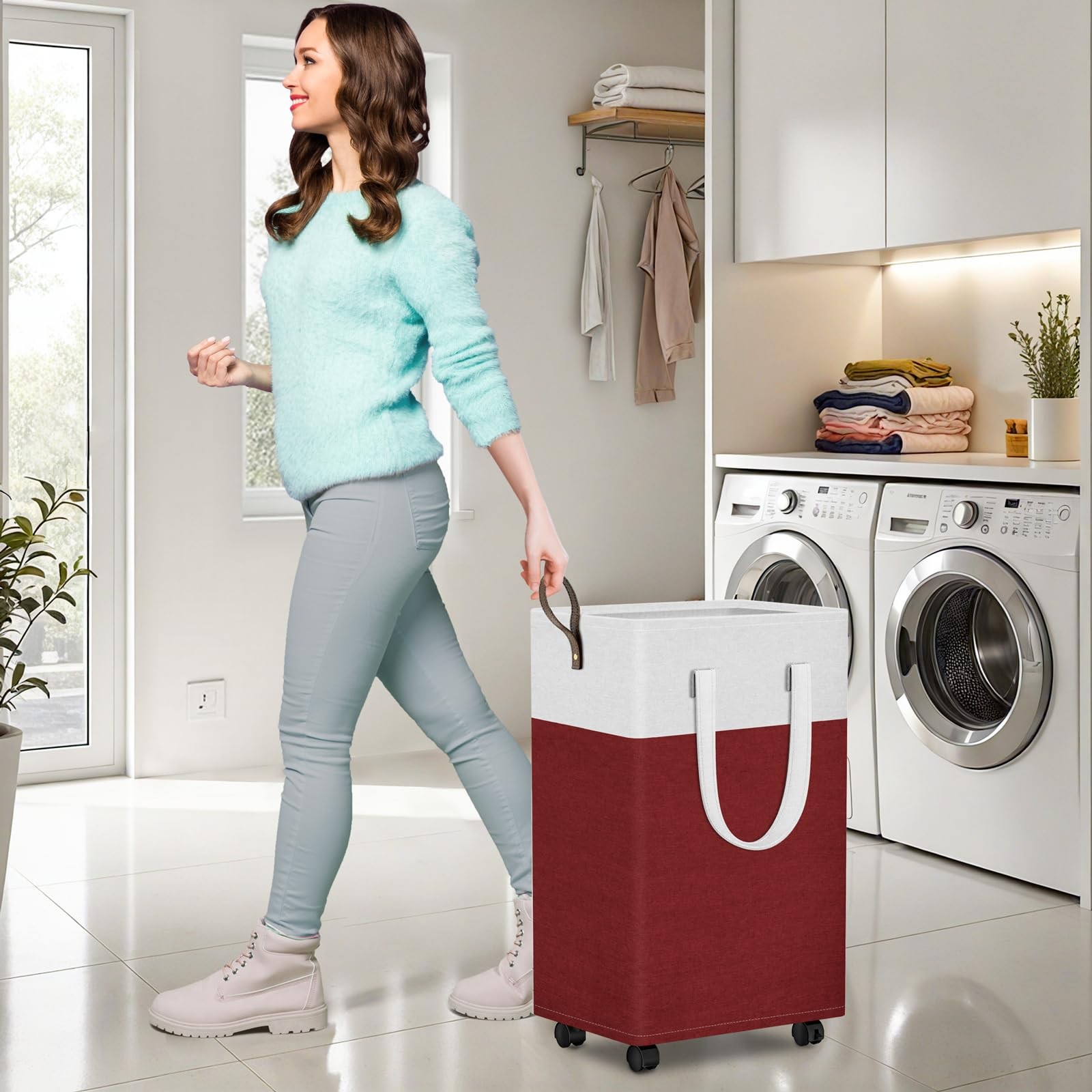 75L Rolling Laundry Basket with Wheels, Collapsible & Waterproof Laundry Hamp…