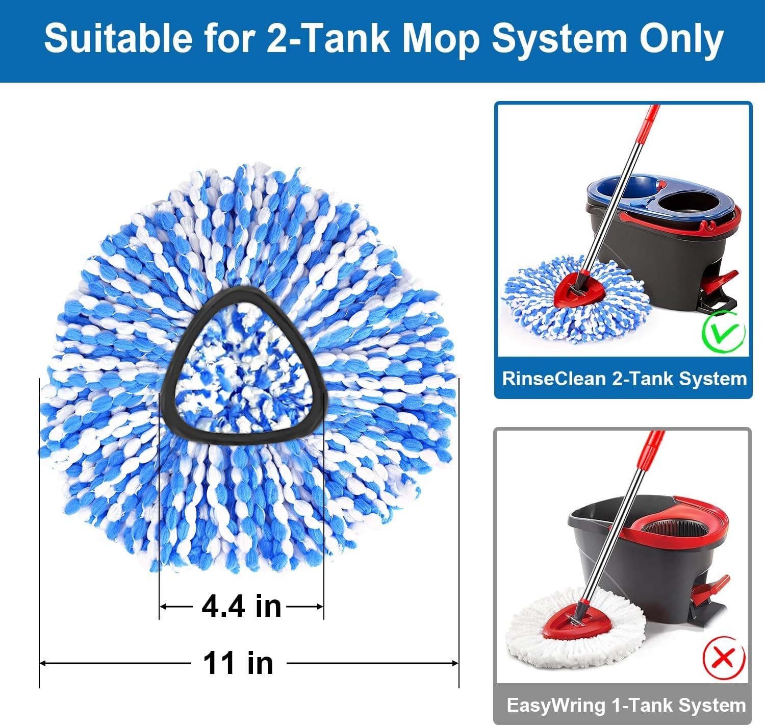 4 Pack Mop Replace Heads for 2 Tank System, Spin Replacement Head, White