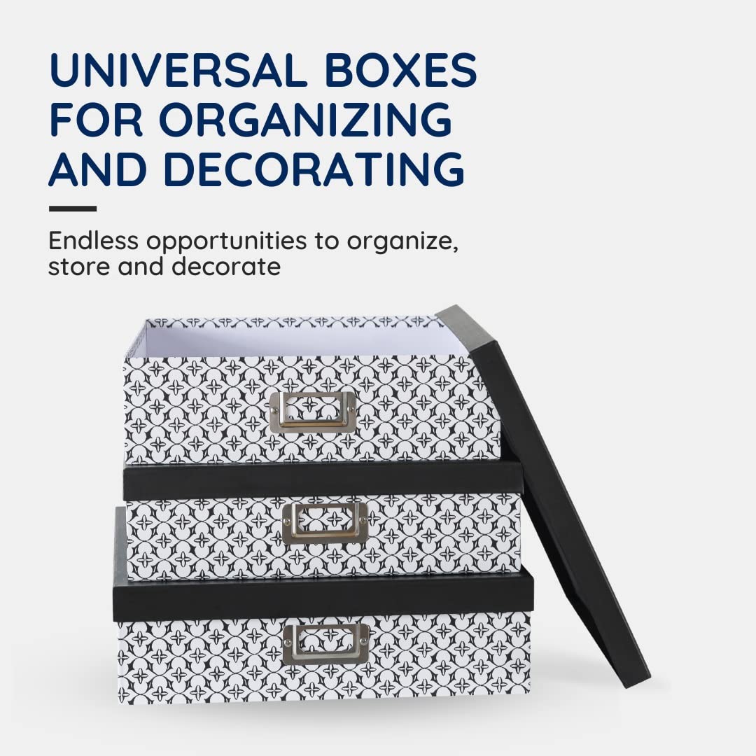 Black and White Decorative Storage Boxes with Lids for Organizing, Set of 3 J…