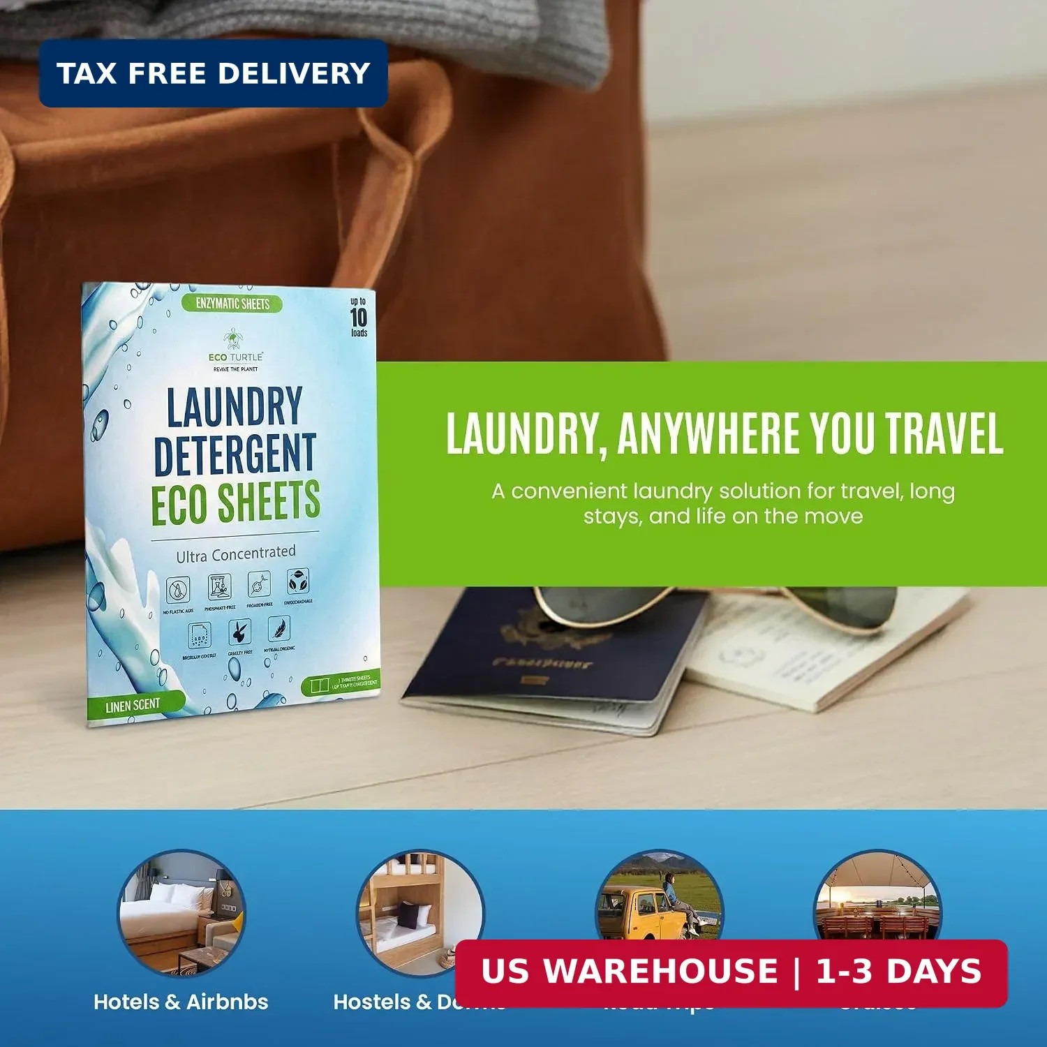 Eco-Friendly Travel Size Laundry Detergent Sheet 10 Load Ultra Concentrated | St