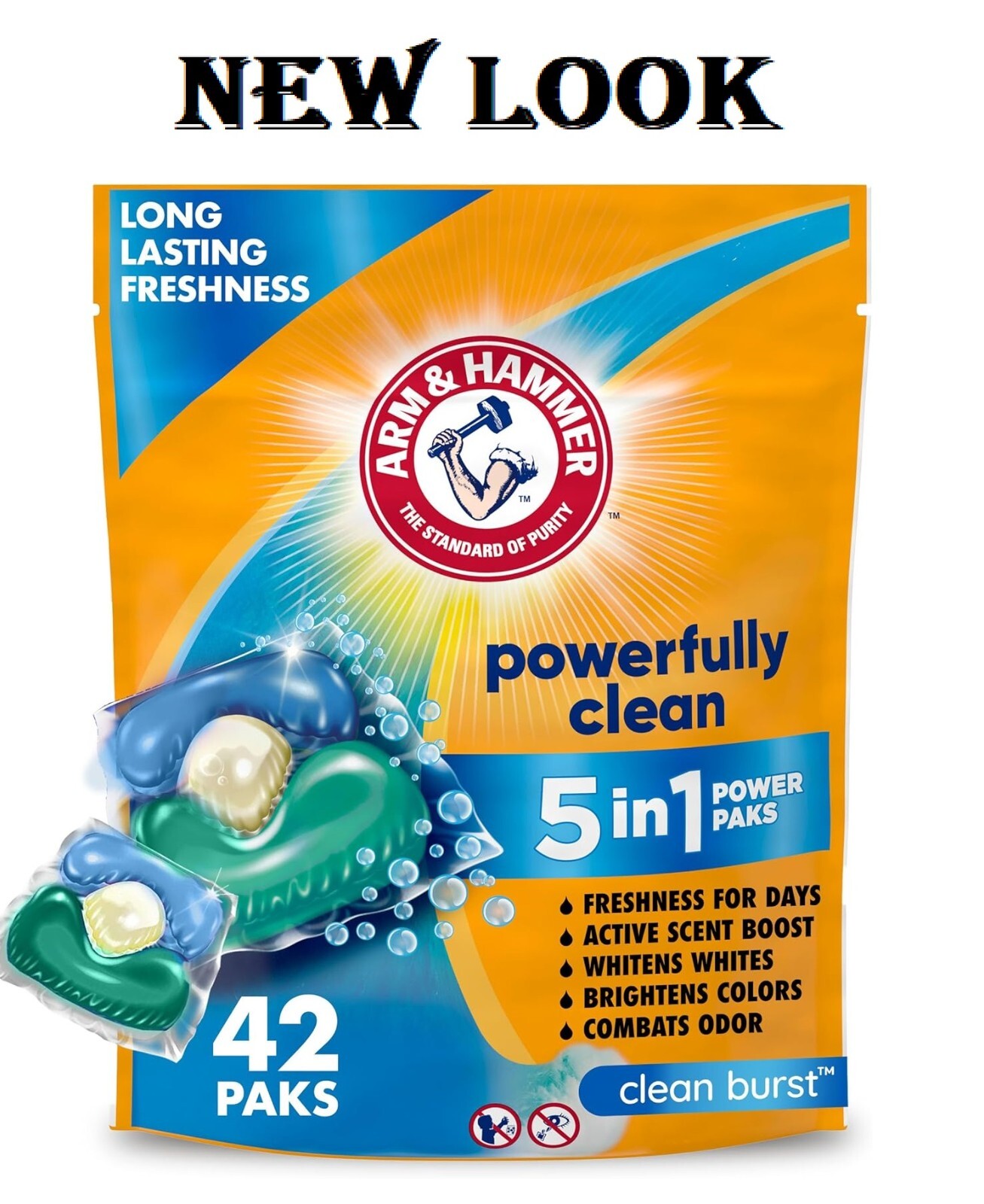 Arm & Hammer Clean Burst 5-in-1 Laundry Detergent Power Paks, 42 Count