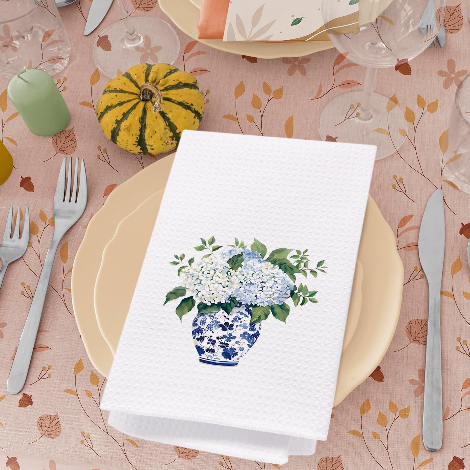 Blue and white Hydrangea Chinoiserie Kitchen Towels, Blue Floral Dish Towels for
