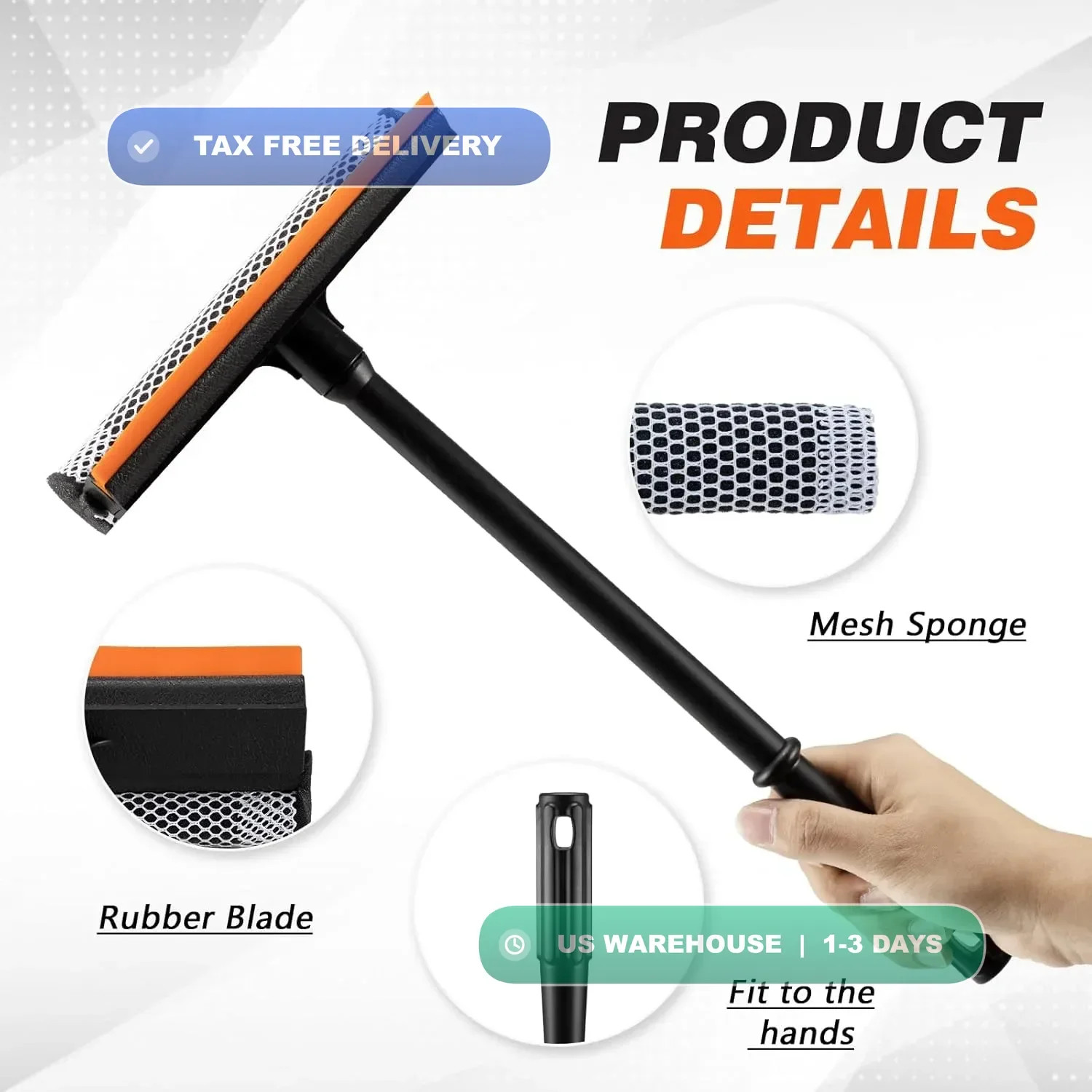 2 in1 Window Squeegee for Car, Window Cleaner with 16inch Long Handle,Sponge Car