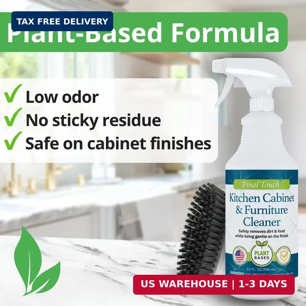 Kitchen Cabinet Cleaner, Plant-Based Wood & Paint Safe Spray, Gentle Degreaser