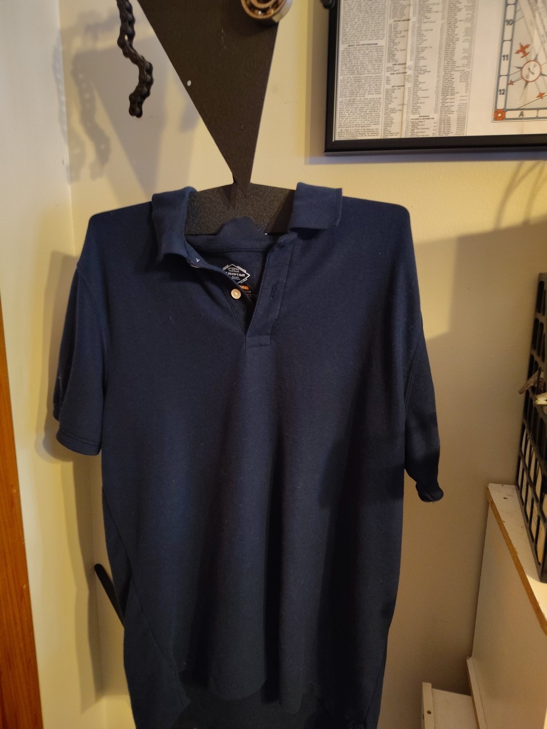 Mens Medium ST JOHN’S BAY POLO LEGACY SHIRT, NAVY cotton/quick-dry NWOT