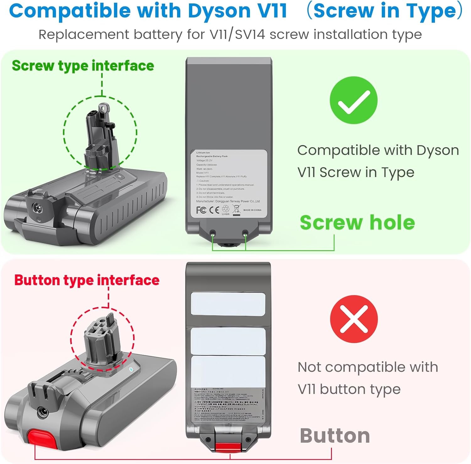 8000mAh 25.2V Screw-in Battery for Dyson V11 SV14 Absolute V11 Animal Vacuum
