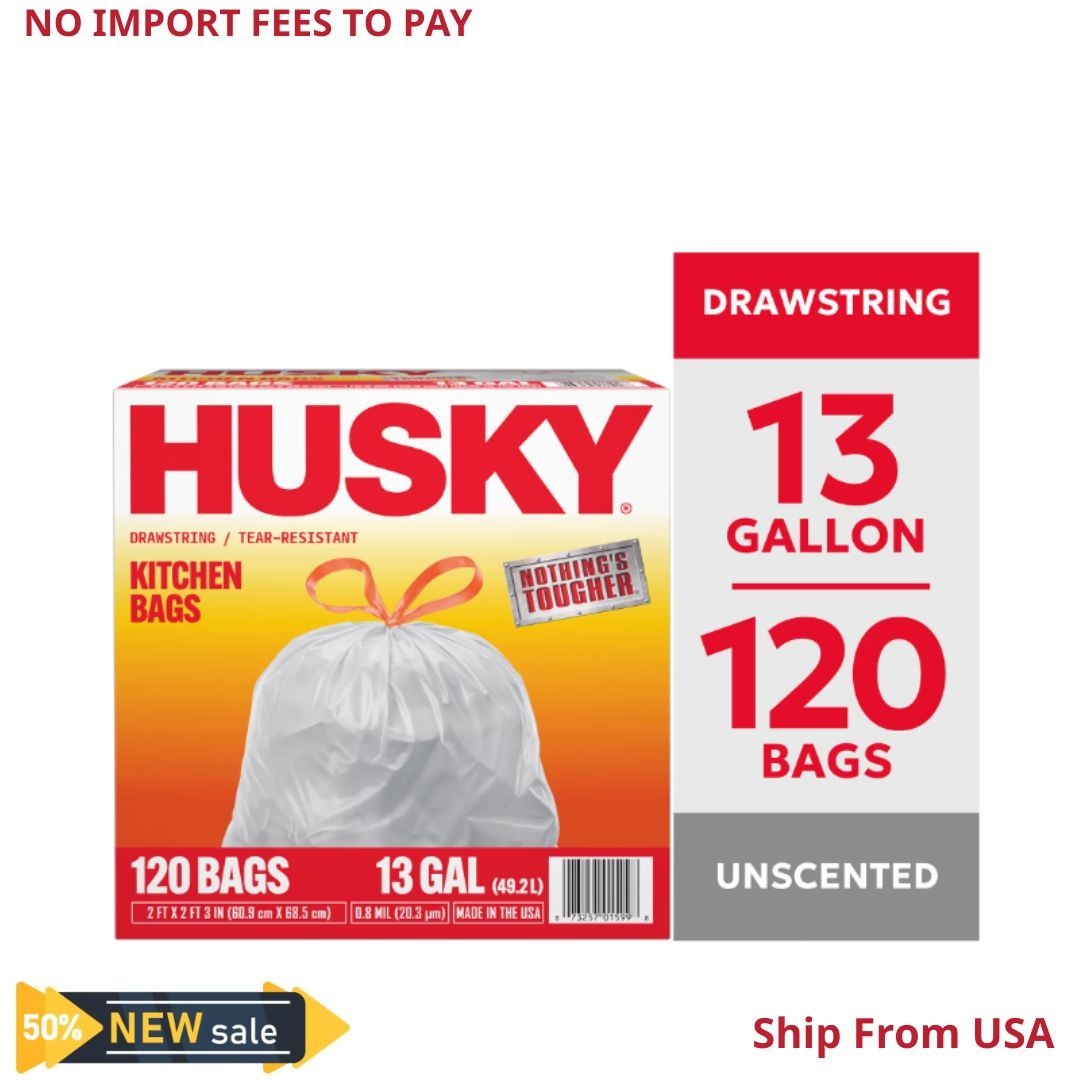 Husky 13 Gallon Tall Kitchen Drawstring Bags, 120 Bags New