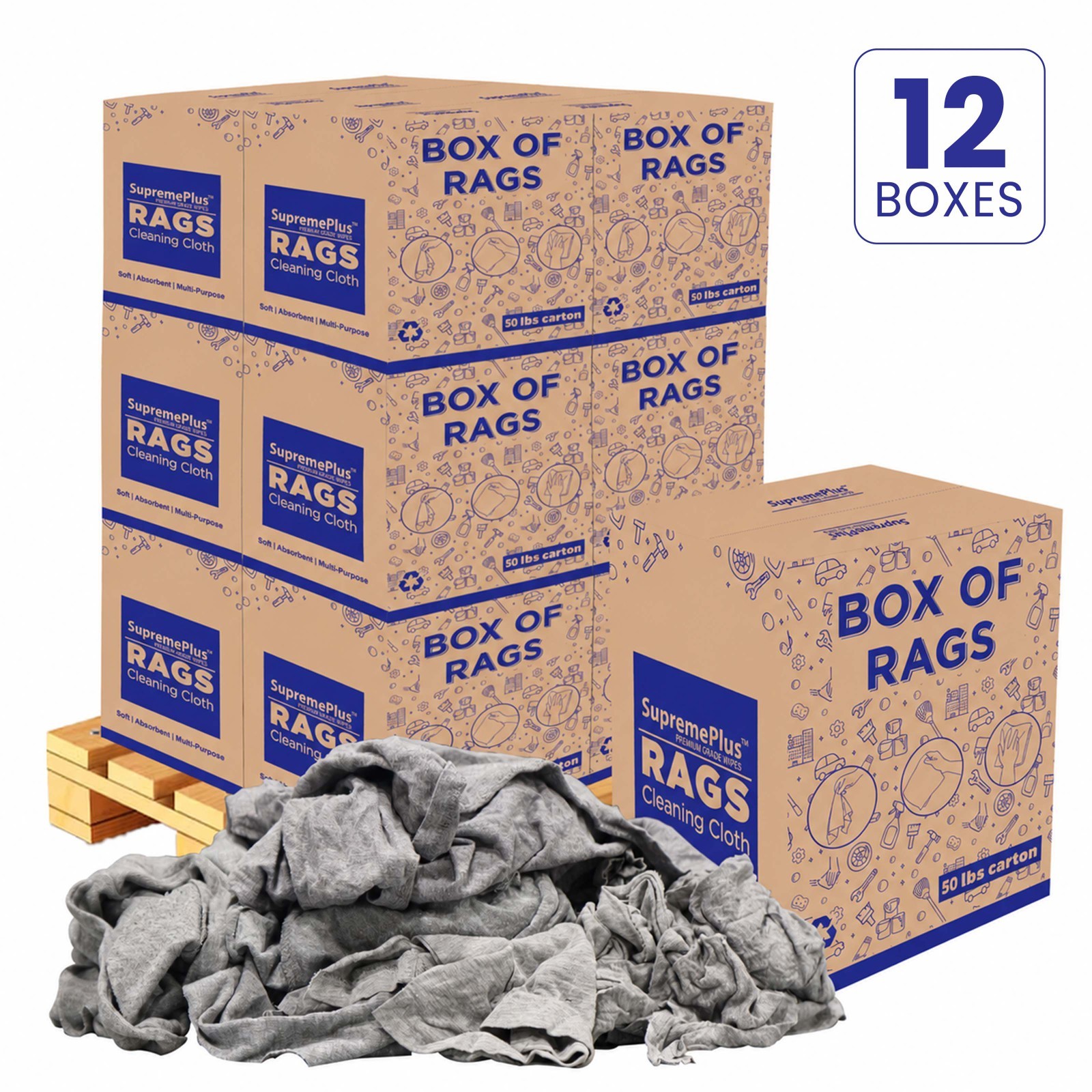 Gray Knit T-Shirt Shop Rags 600 LB Pallet 12×50 LB Boxes Bulk Industrial Wipers