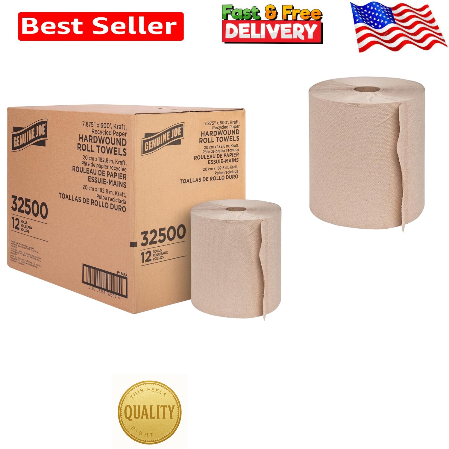 Eco-Friendly Hardwound Roll Towels, 600′ Long, Perfect for High-Traffic Areas