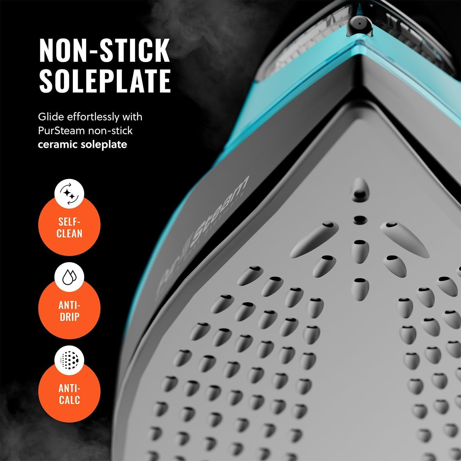 Pursteam Steamtech Steam Iron with LED Display, Ceramic Soleplate, 1750W | 1750W