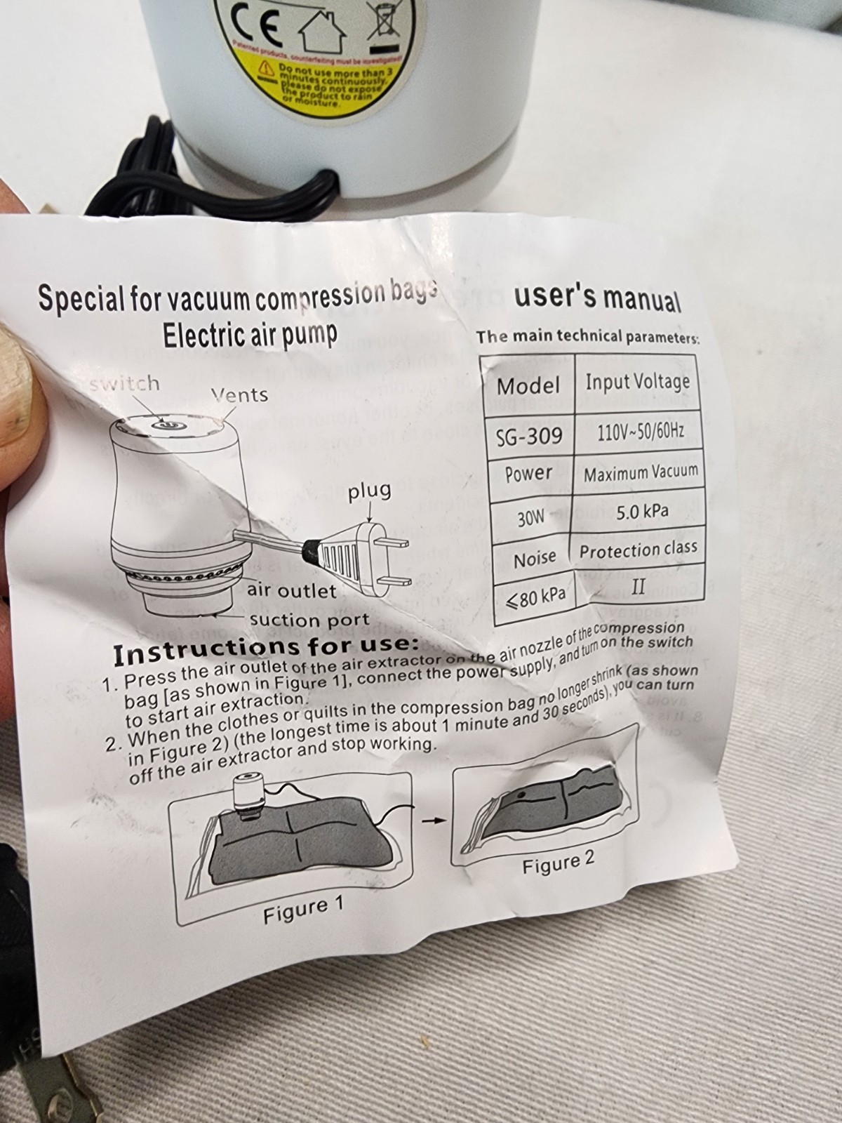 Electric Air Pump Portable Vacuum Bag Pump for Compression Fits Most Storage Bag