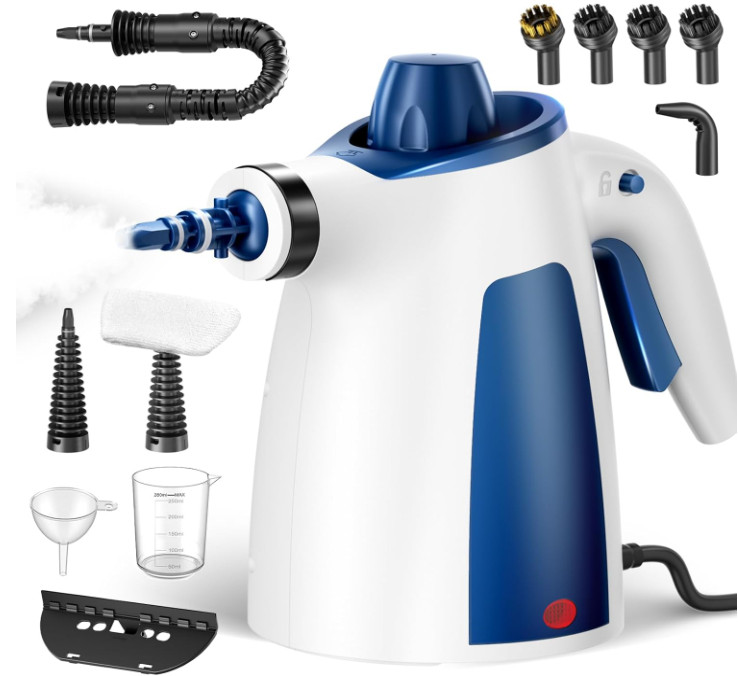 Limpiador a vapor portátil 350 ml con seguro y accesorios para coche y hogar