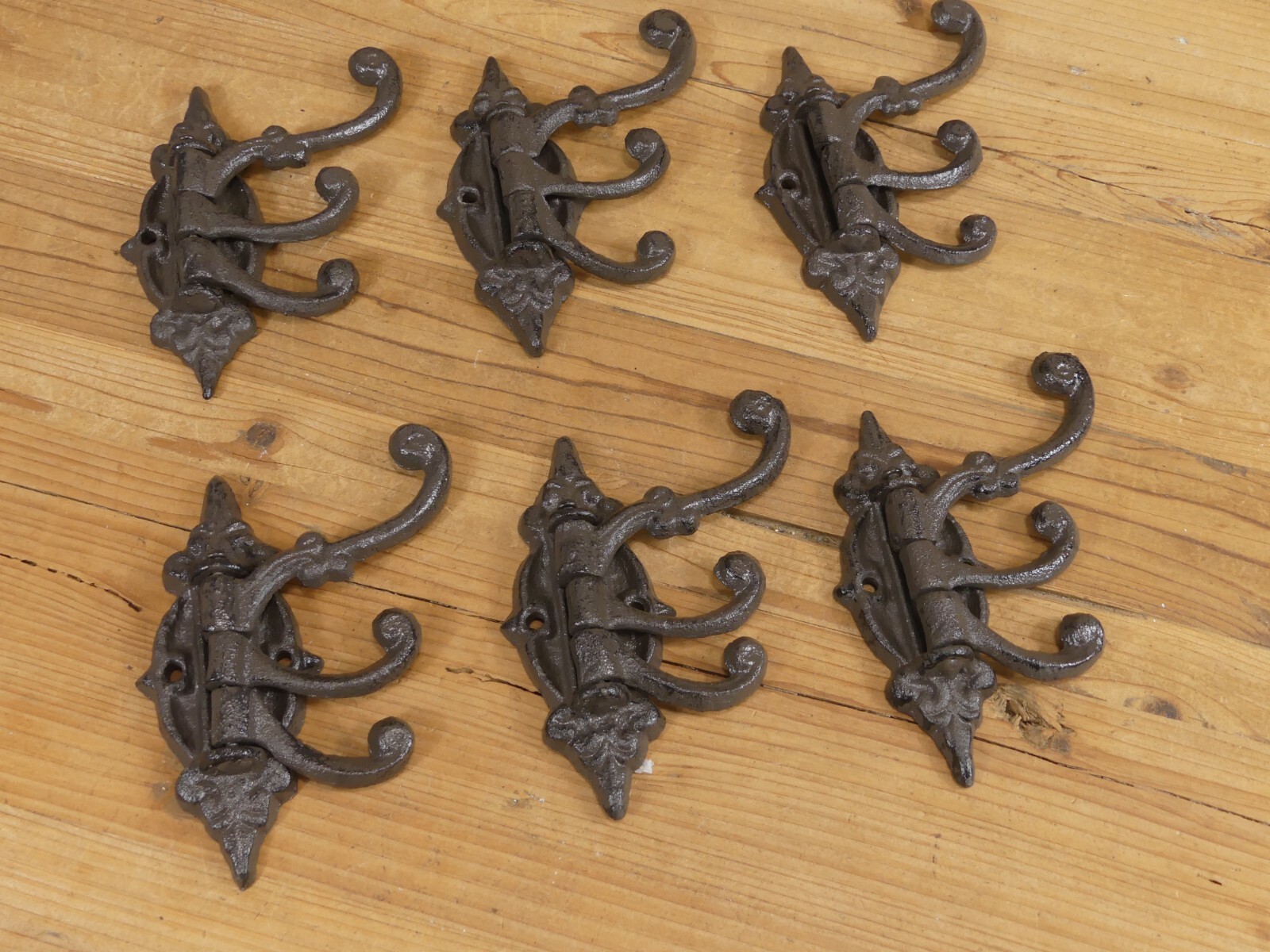 6 Cast Iron Antique Style SWIVEL Coat Hooks Hat Hook Rack Hall Tree Restoration