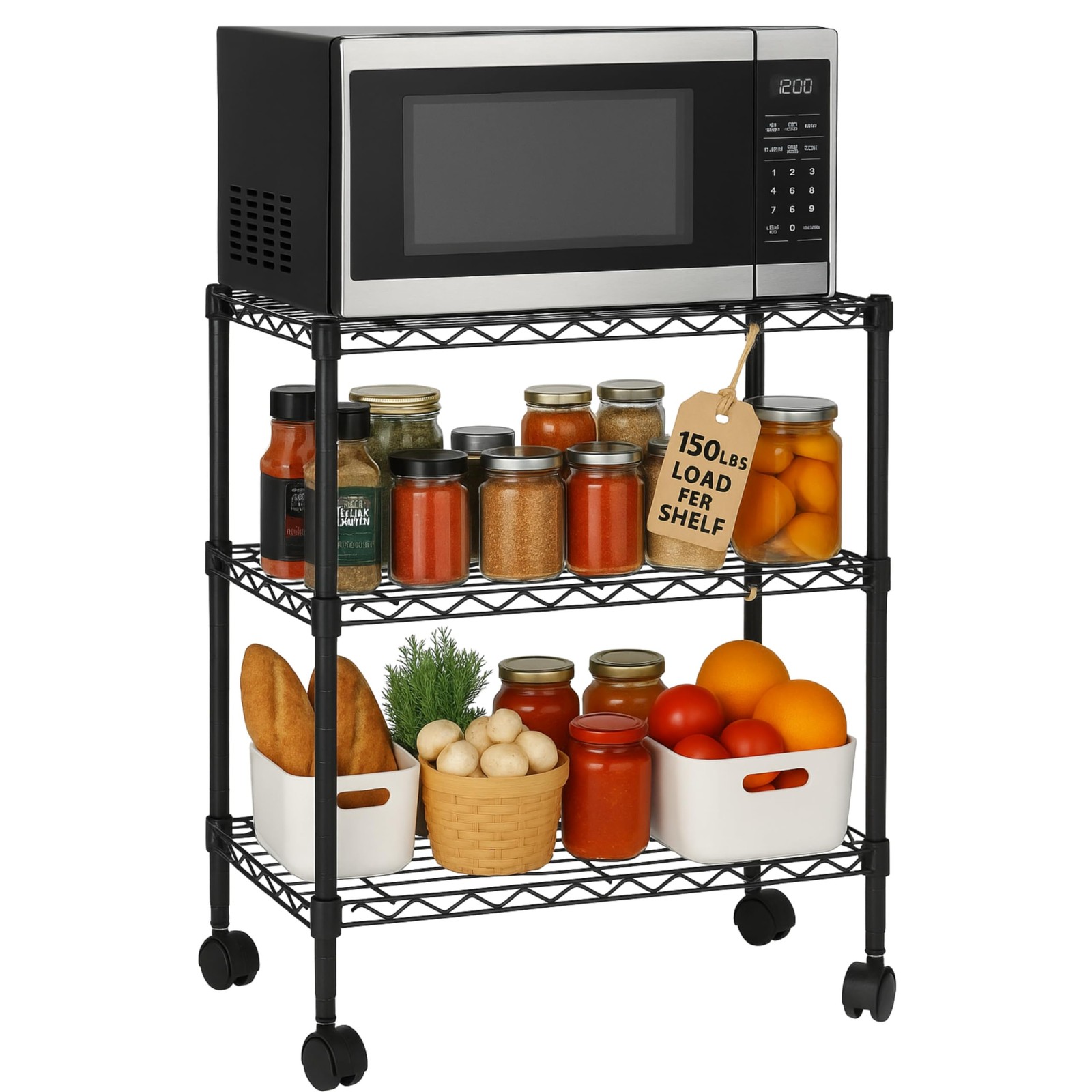 3 Tier Wire Shelving Unit Storage Rack, Metal 3 – 14″W x 24″L, Black