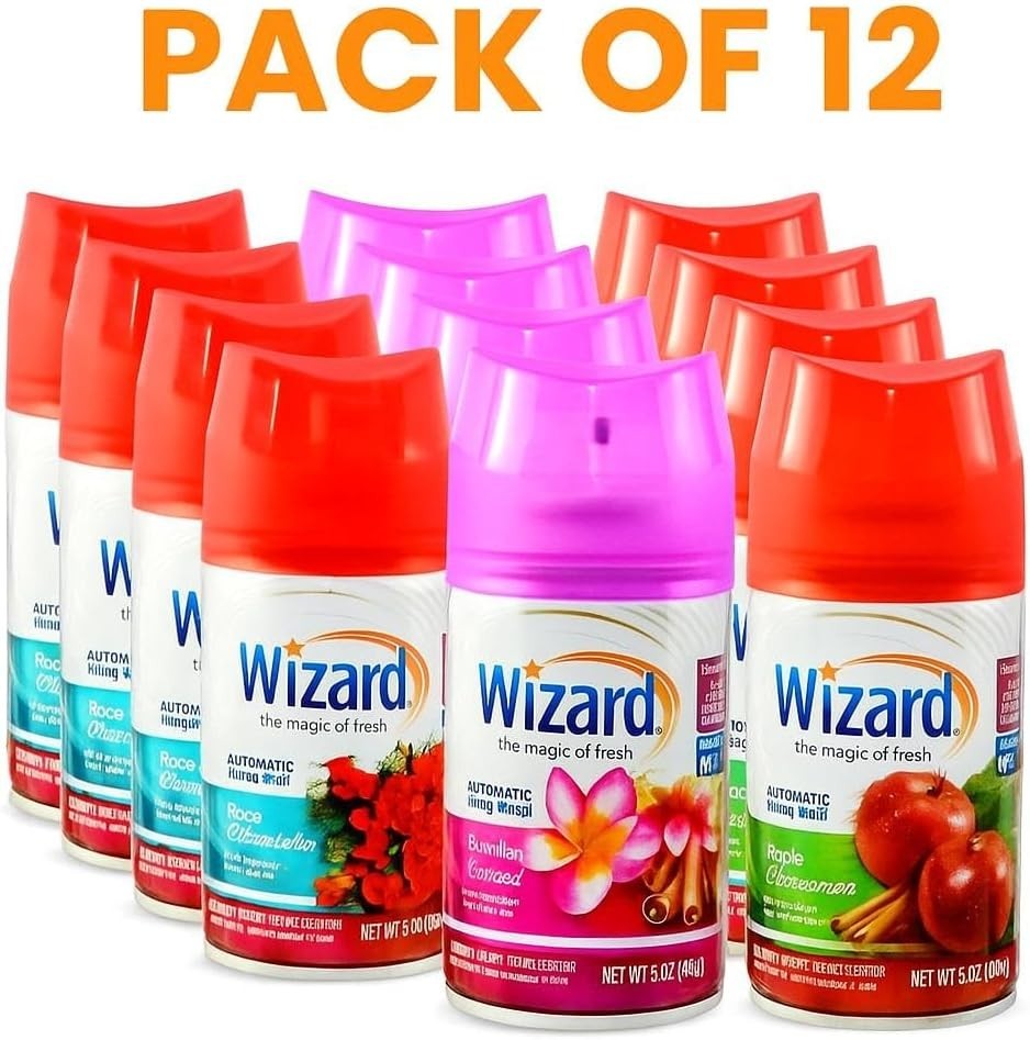 12pk Wizard 5oz Automatic Spray Refills Rose Hawaiian Retreat Apple Cinnamon