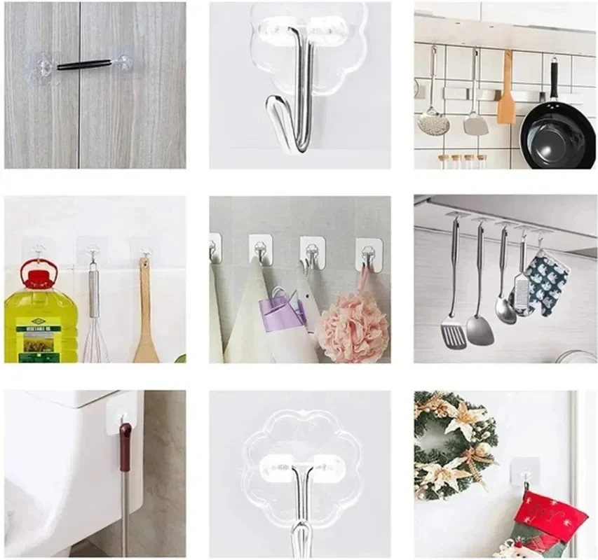 1-10Pcs Transparent Self Adhesive Wall Hooks Heavy Duty Wall Hook Hangers lot
